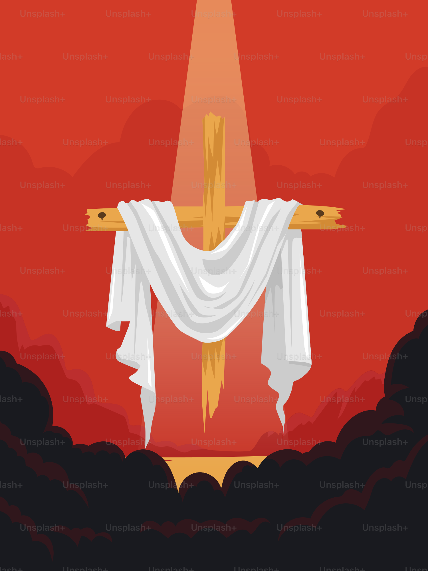 A crucifix with a cloth and light.