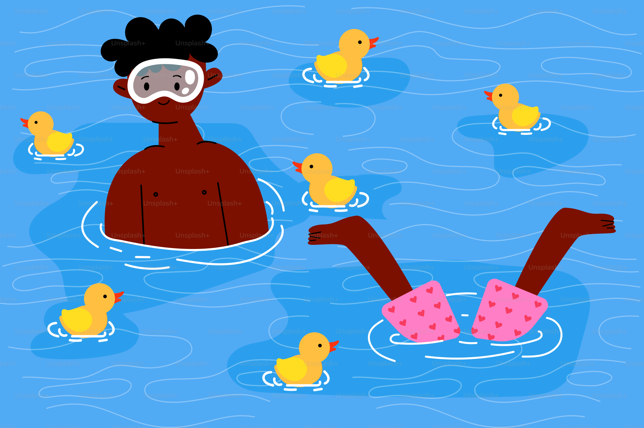 Perenang dengan bebek di kolam renang.