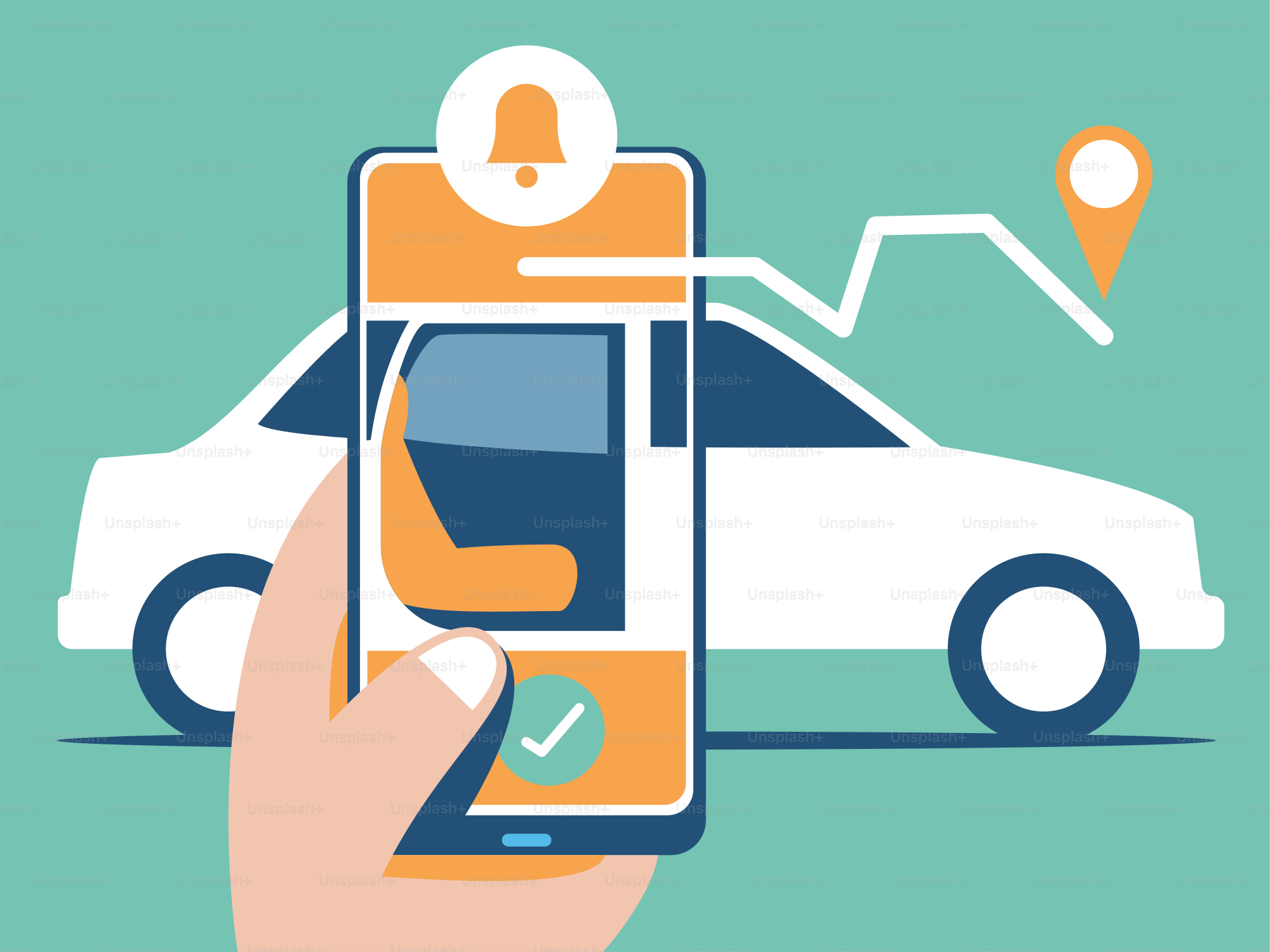 Un trajet en voiture est suivi sur un smartphone.