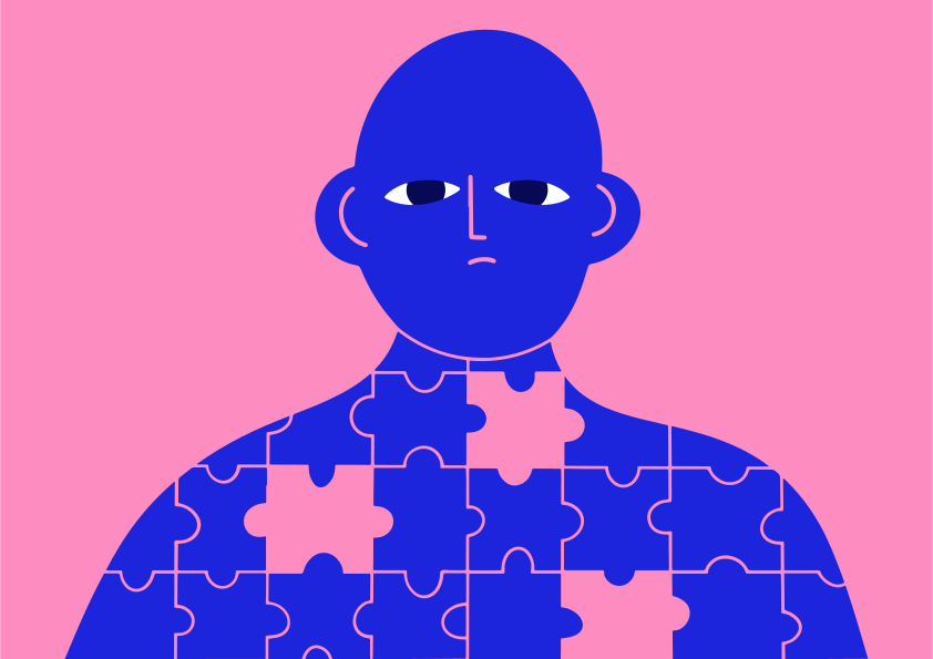 A person is made of puzzle pieces.