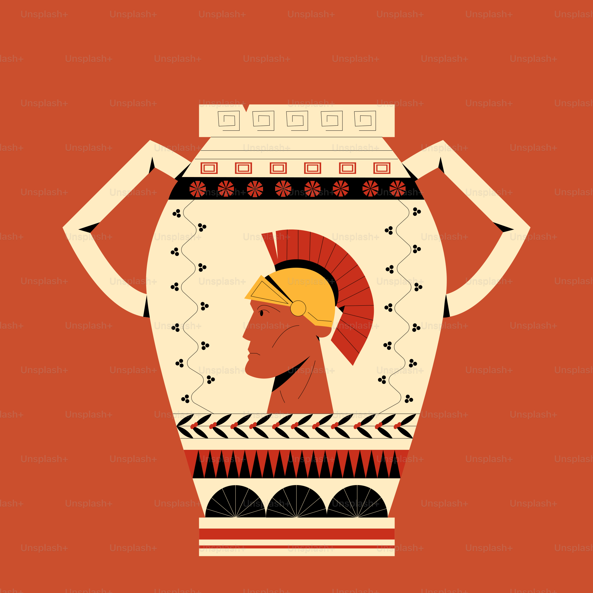 An ancient greek vase with a warrior's portrait.