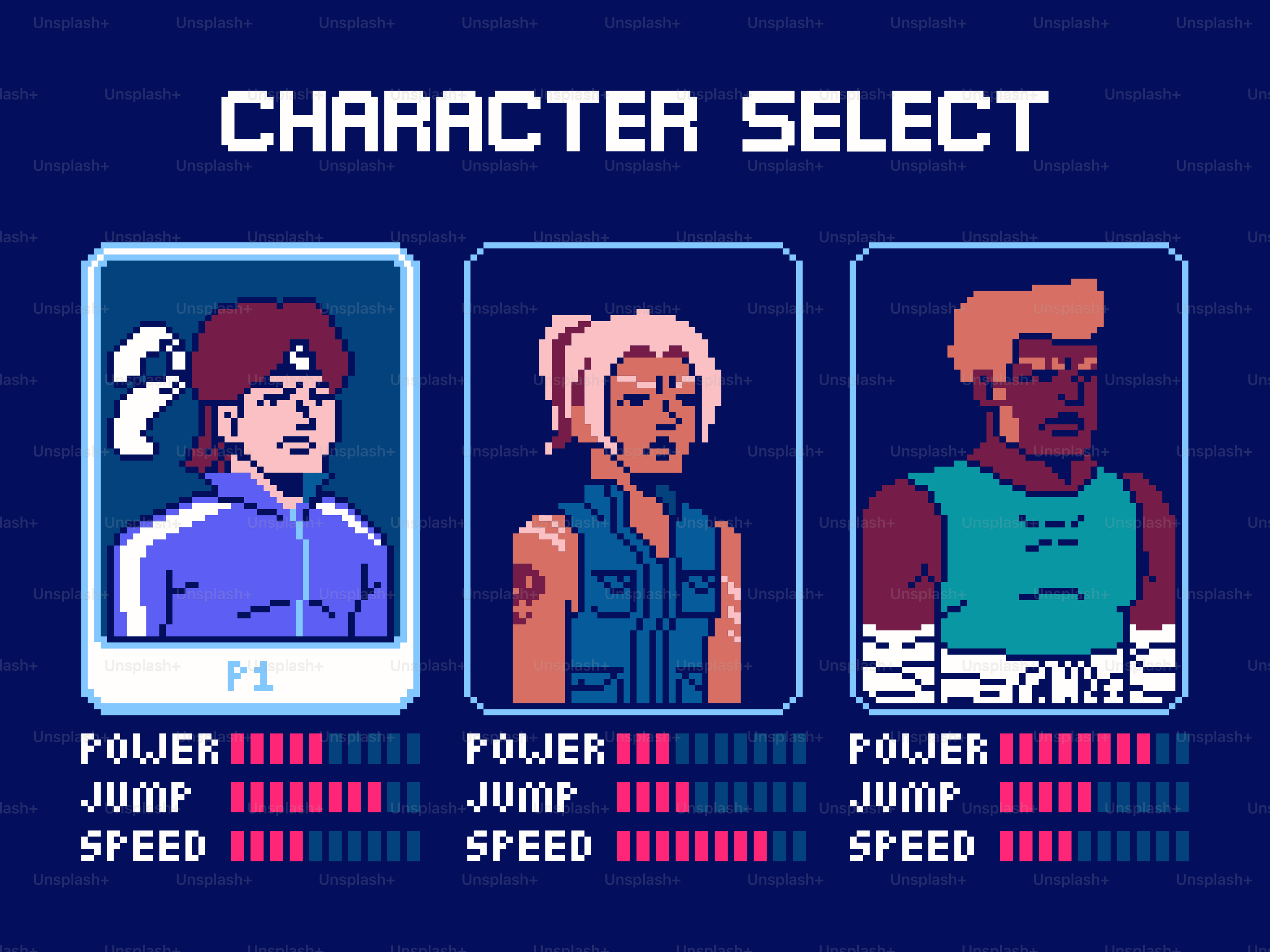 Uma tela de seleção de personagens de um jogo de luta retrô.