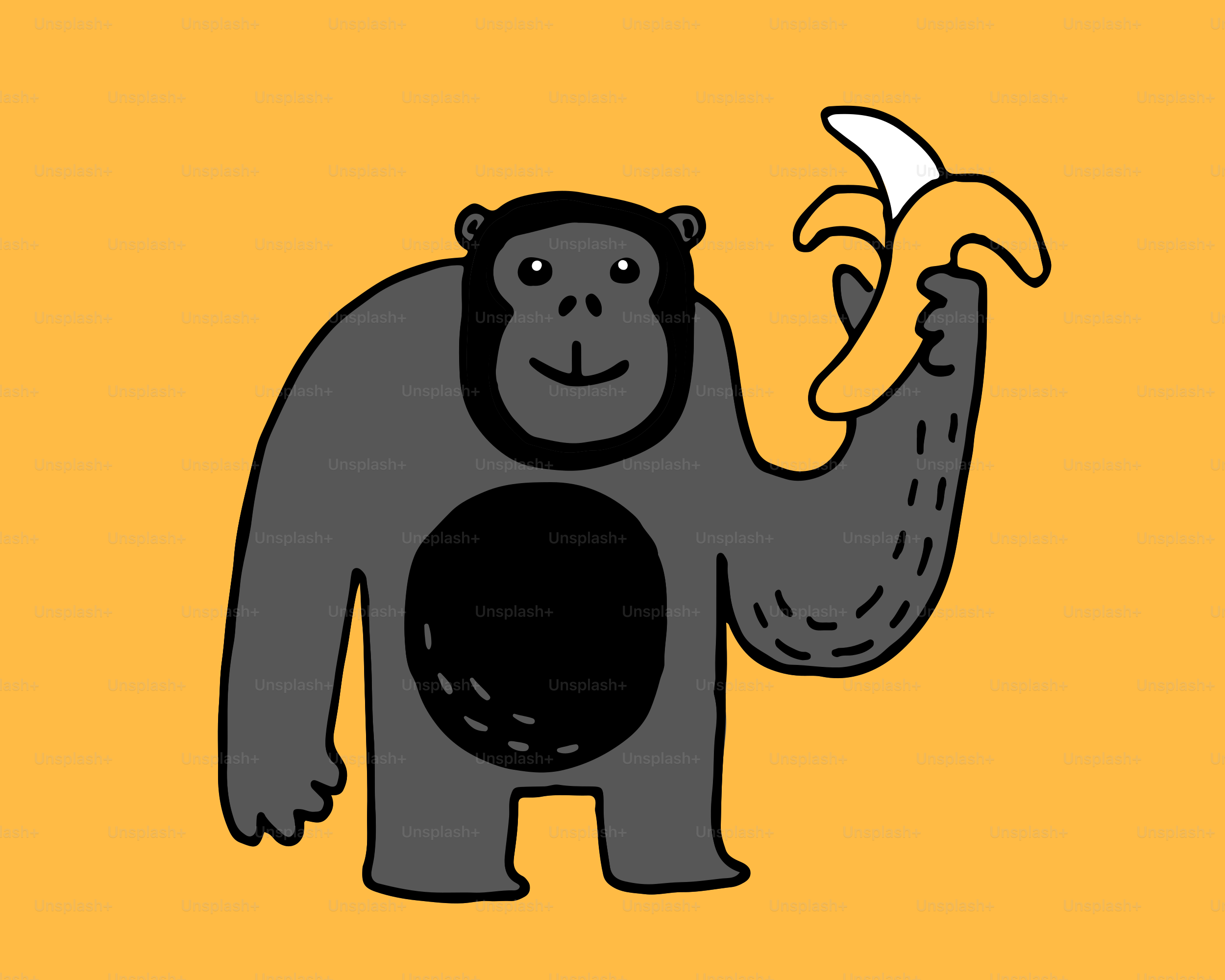 Un gorille tient une banane.