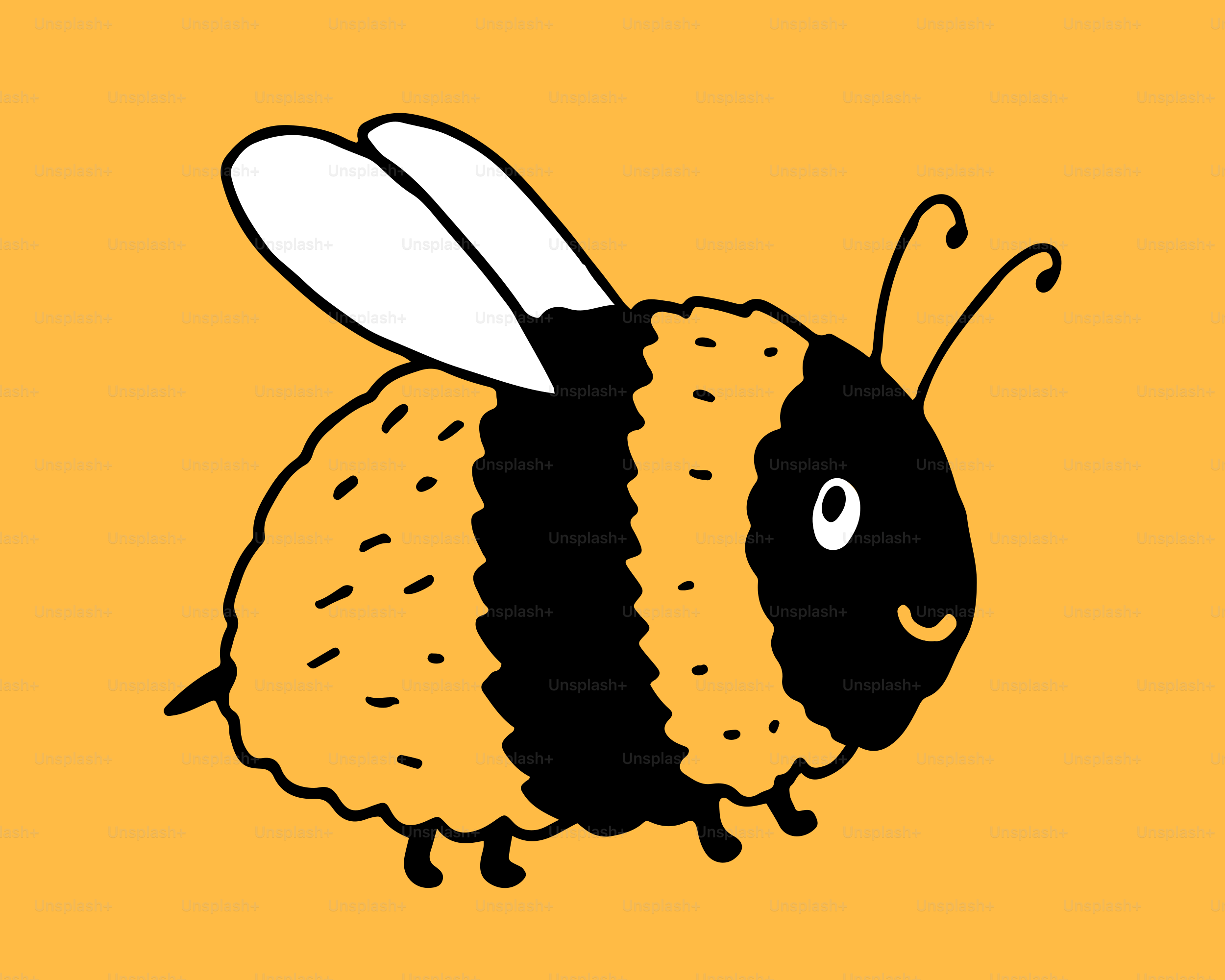 Uma abelha fofa, de desenho animado, com listras pretas e amarelas