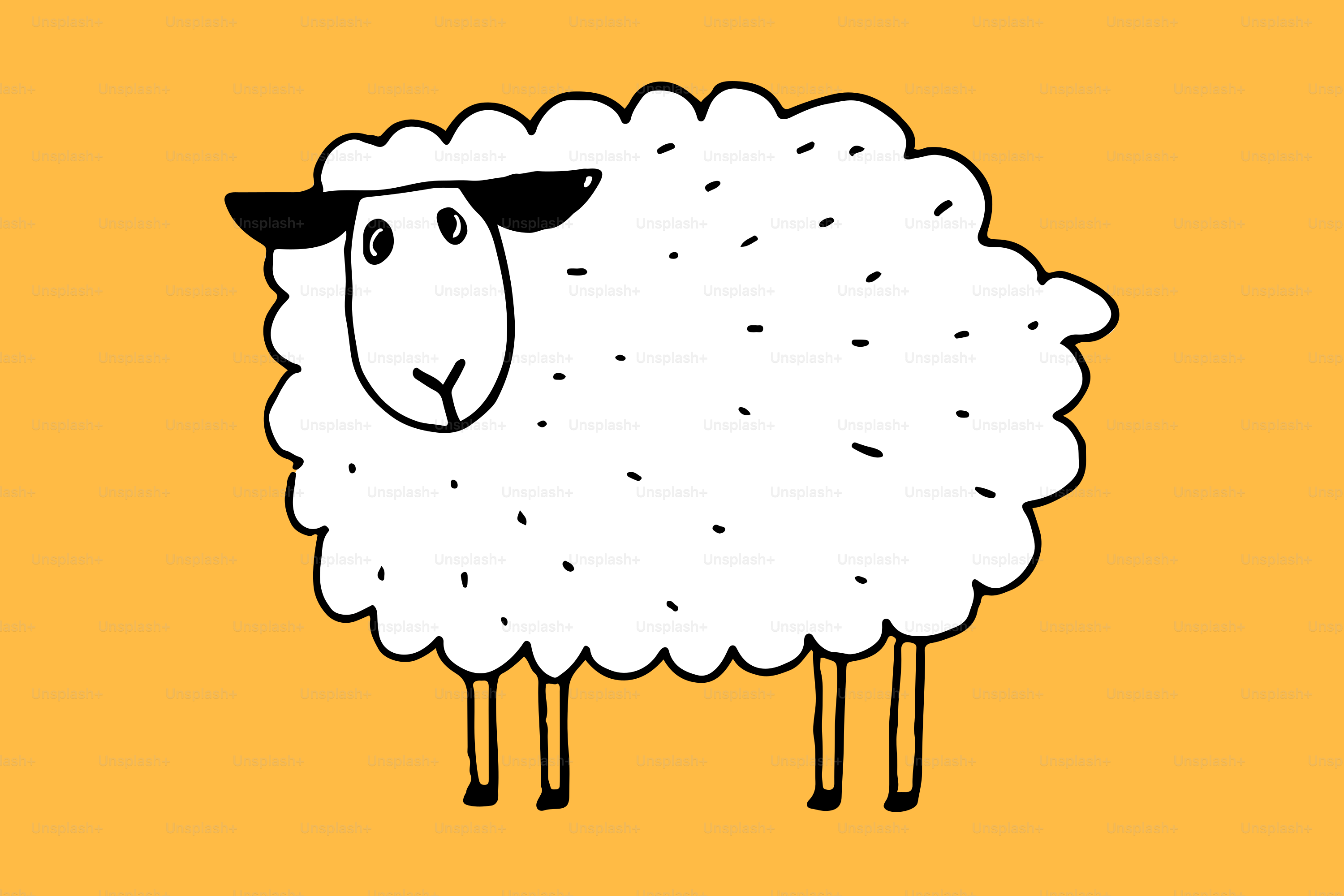 Uma ovelha desenhada fica de encontro a um fundo alaranjado.