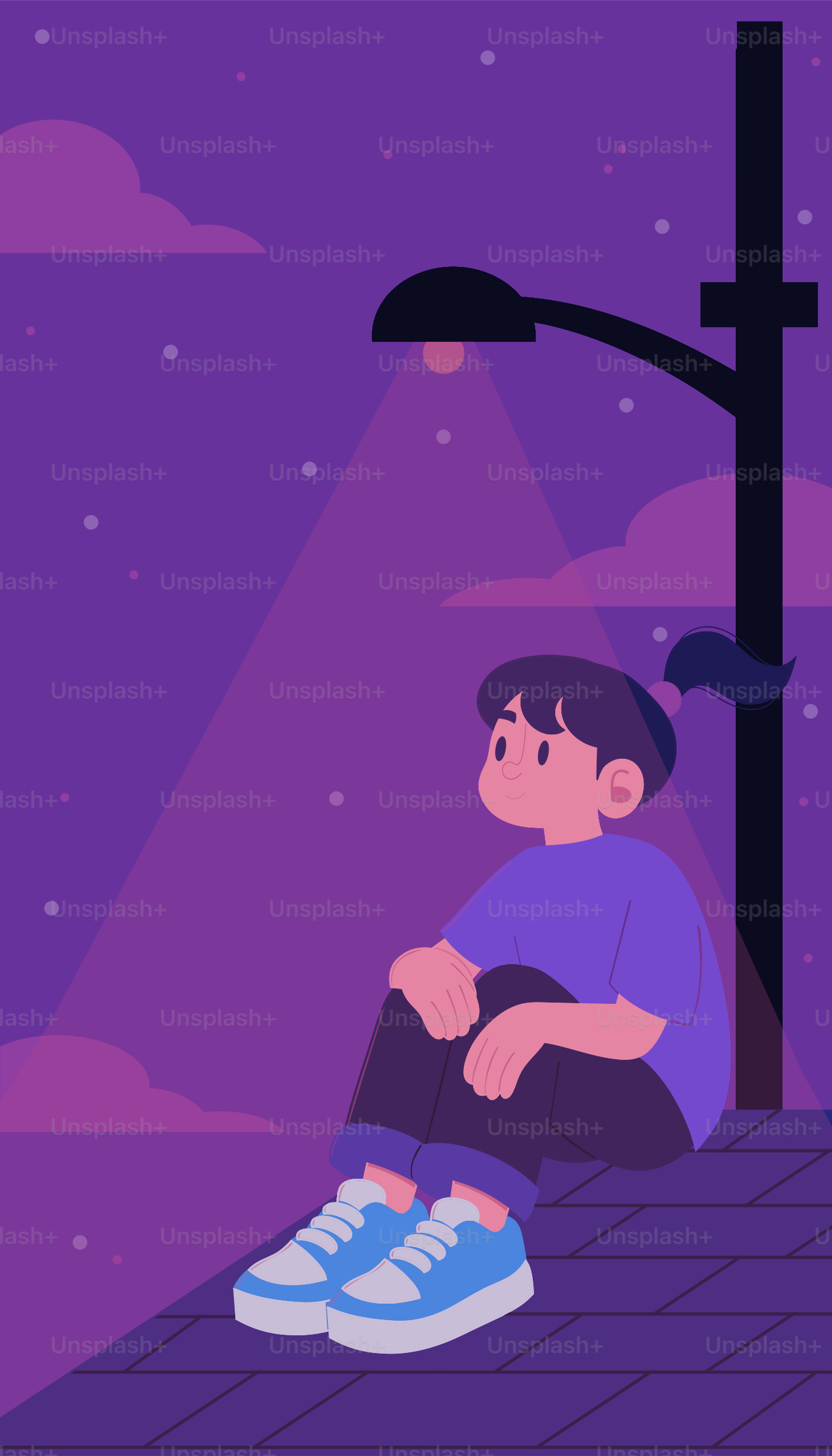 A girl sits on a rooftop, gazing at the stars.