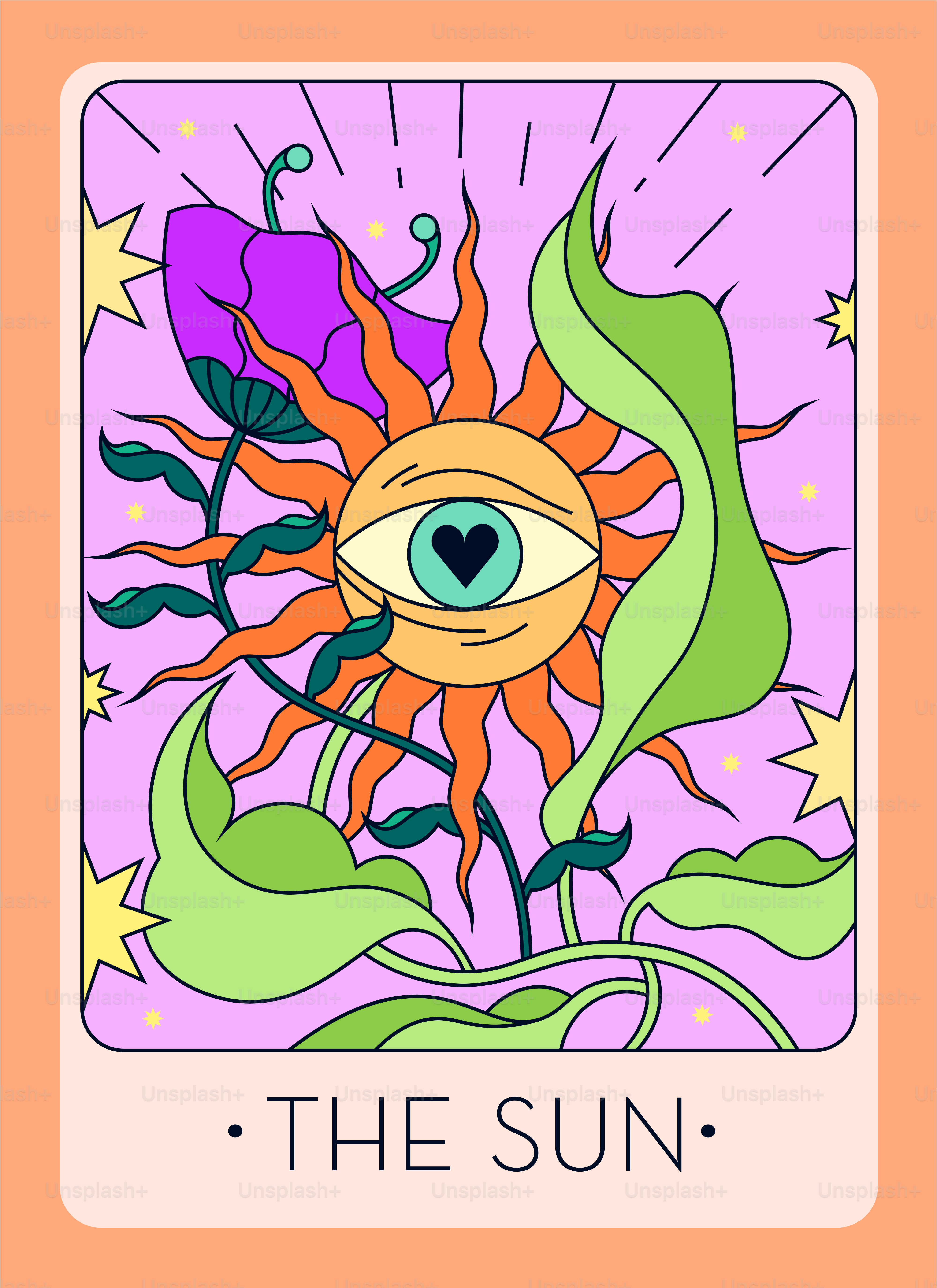 A carta do tarô é rotulada como "o sol".