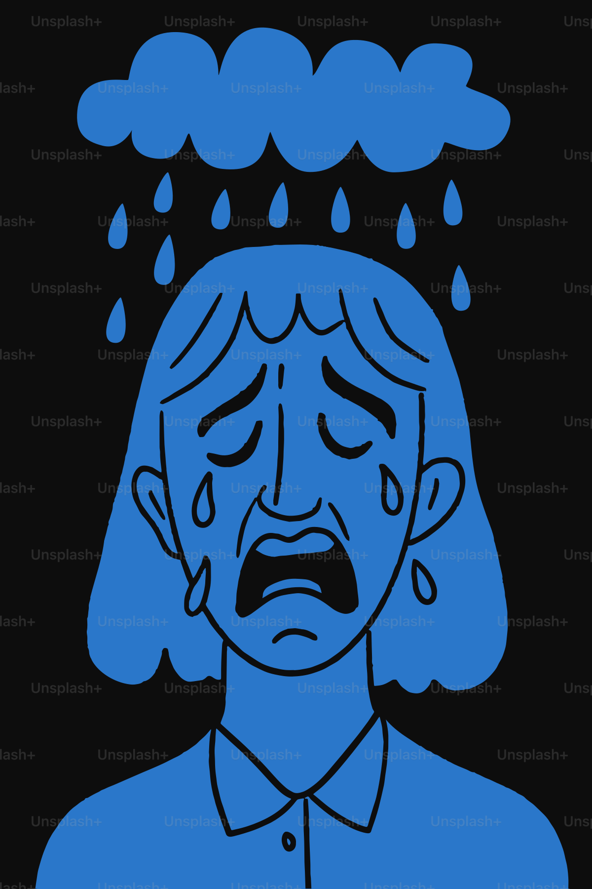 Sad person under a cloud of rain.