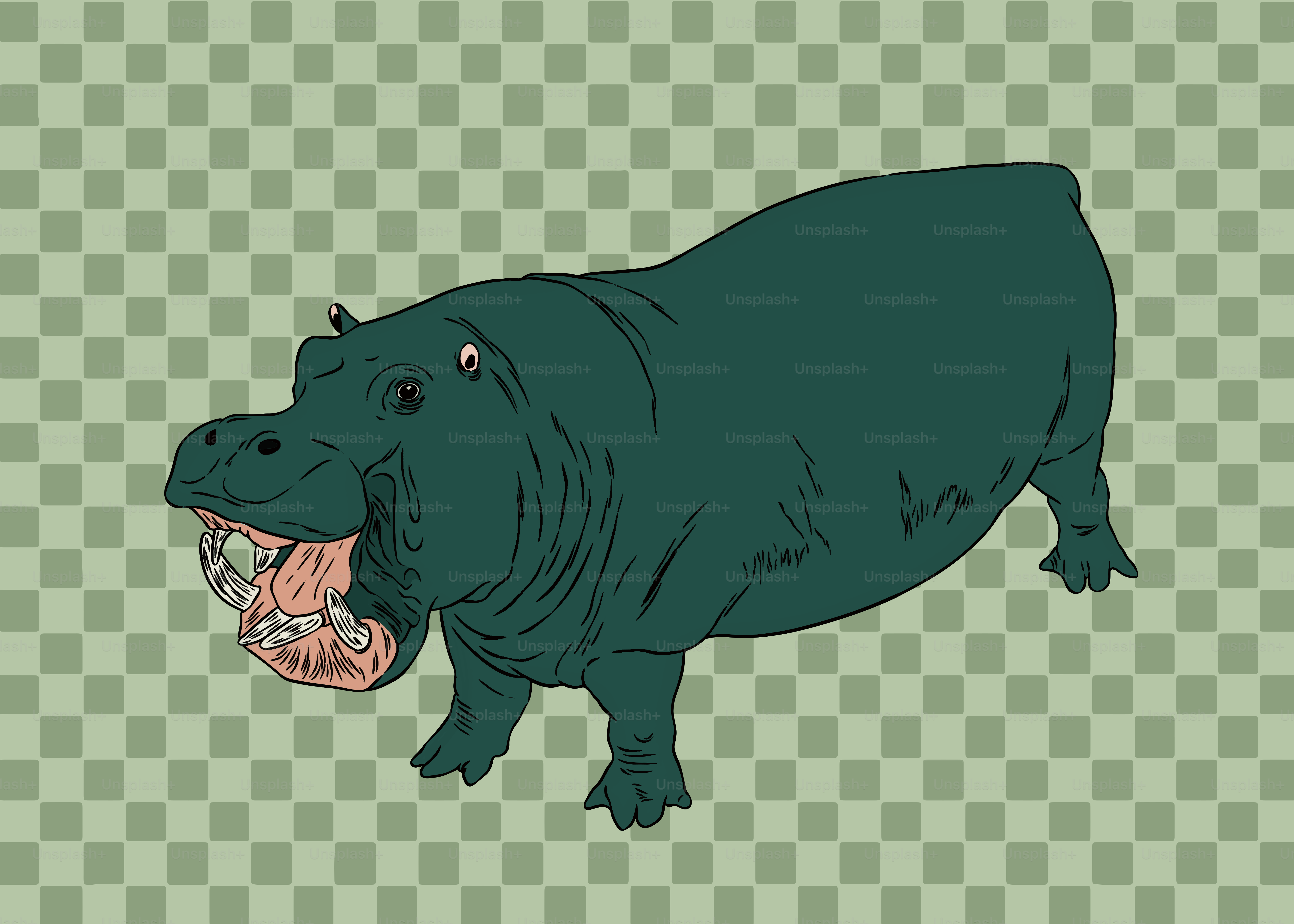 A large hippo with its mouth wide open.