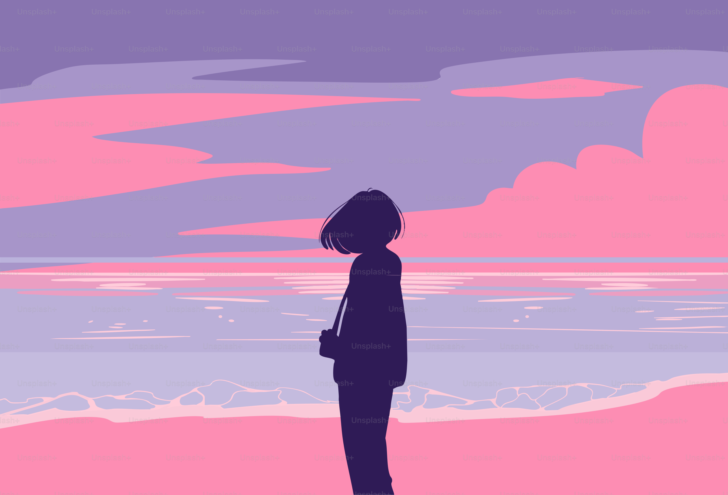A person silhouetted stands by the ocean.