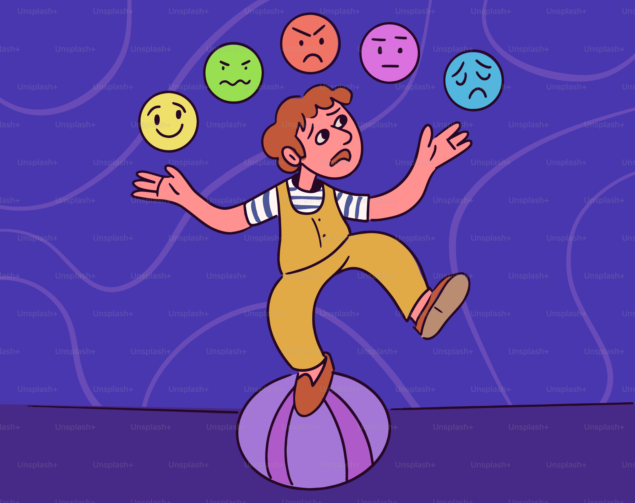 A person balances emotions while performing.