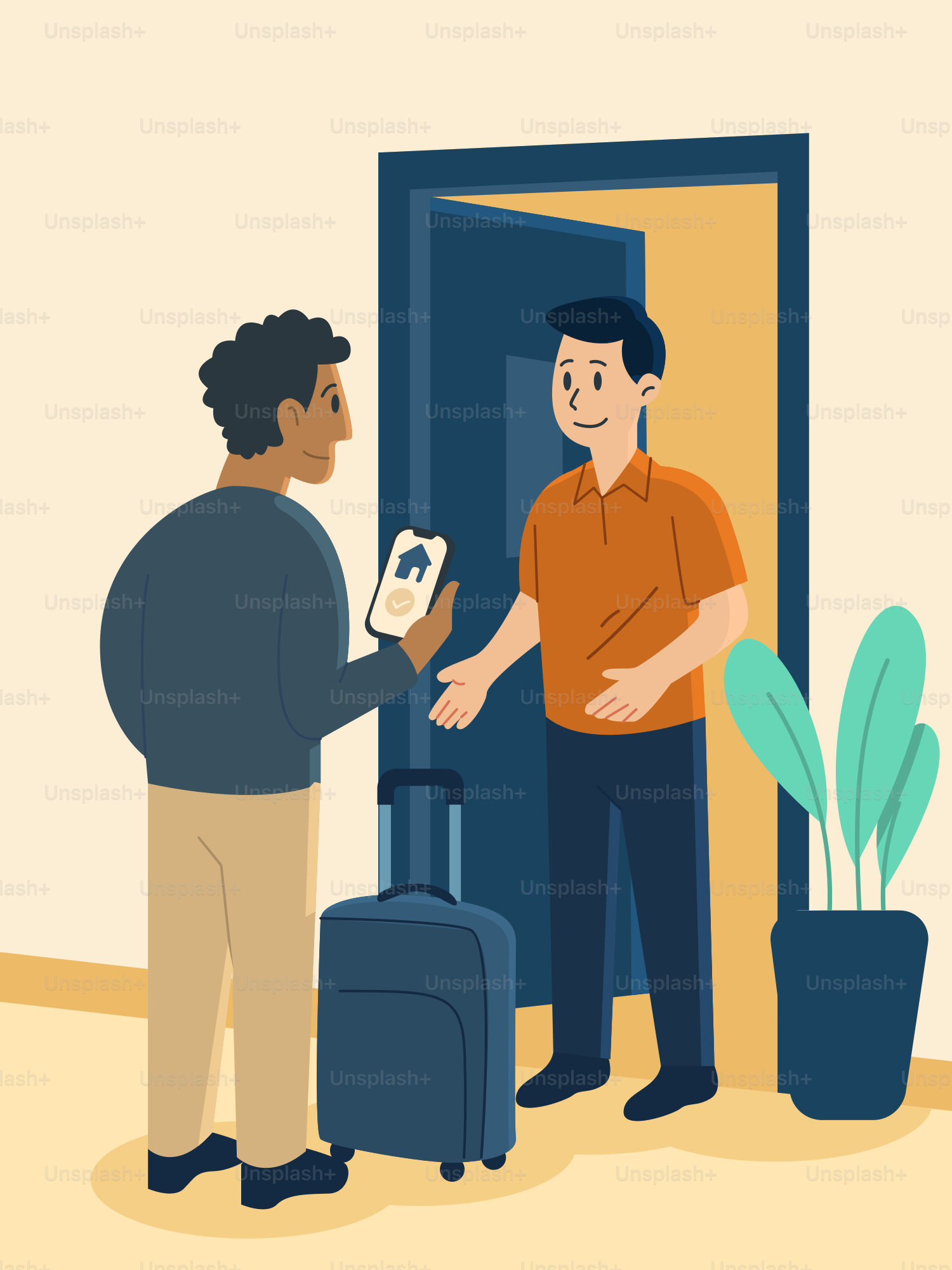 Guest arrives at the rental house via app.