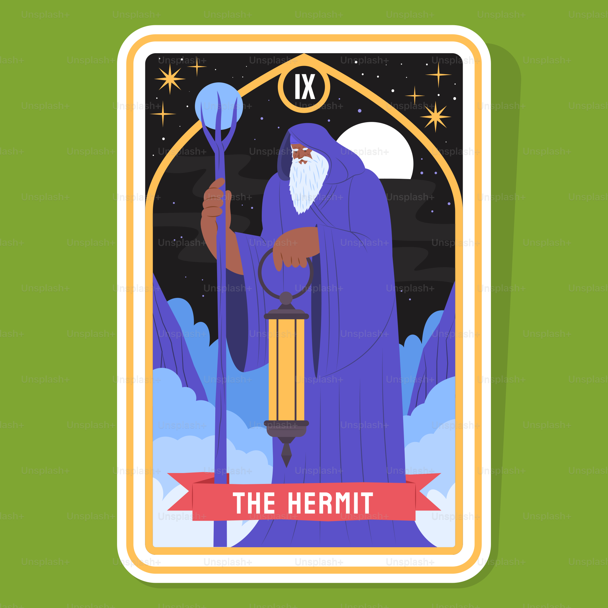 Die Einsiedler-Tarotkarte steht aufrecht.