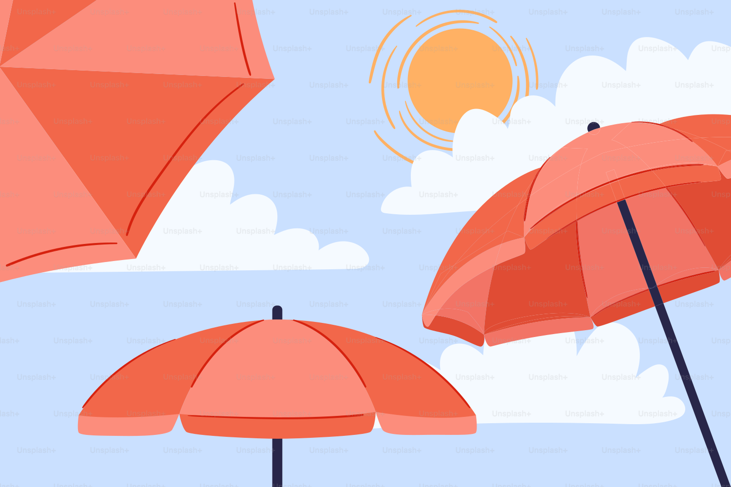 Parasols sous un ciel ensoleillé.