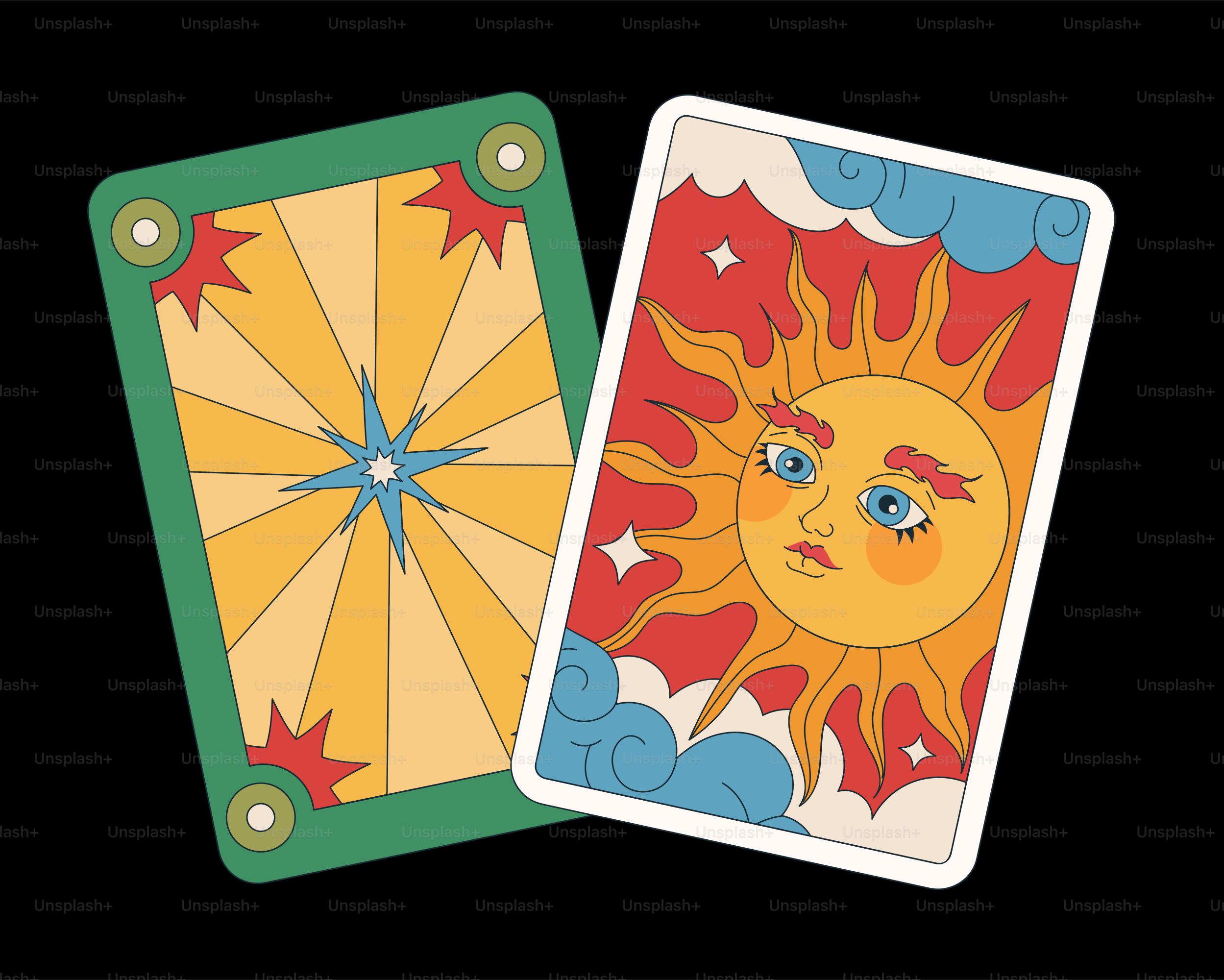 Las cartas del tarot representan un sol radiante y un estallido de estrellas.