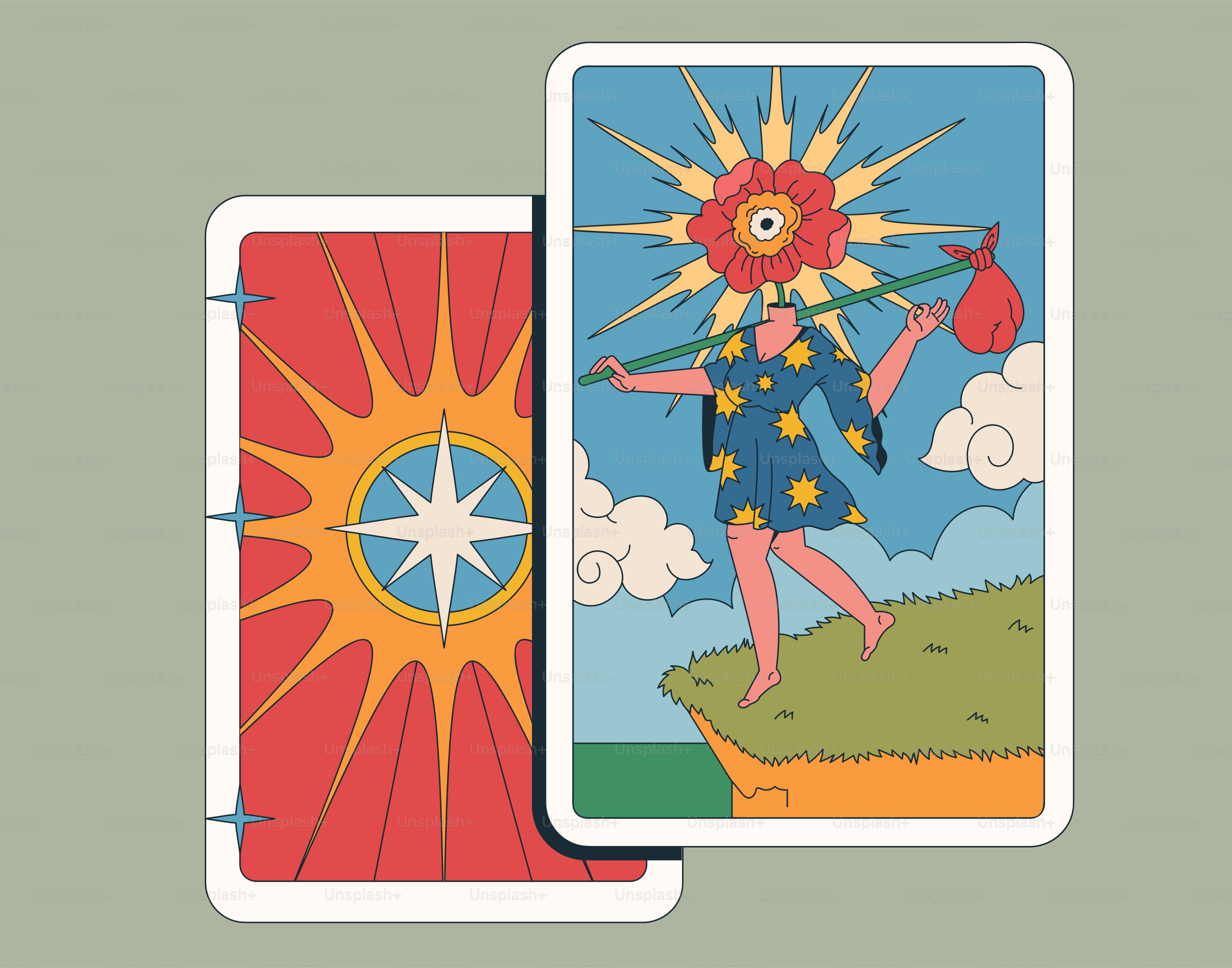 Tarot cards featuring the fool.