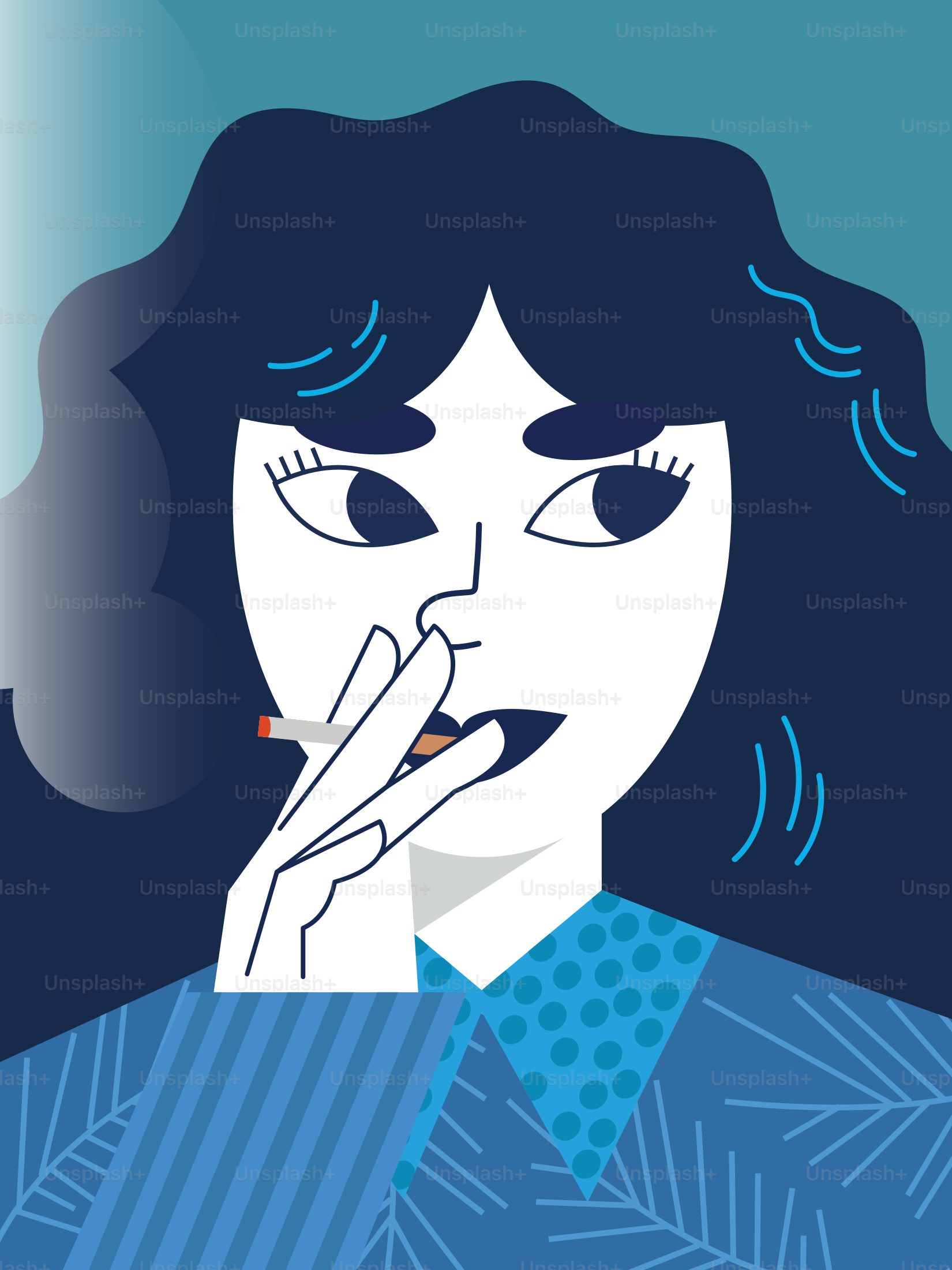 A woman smokes a cigarette.