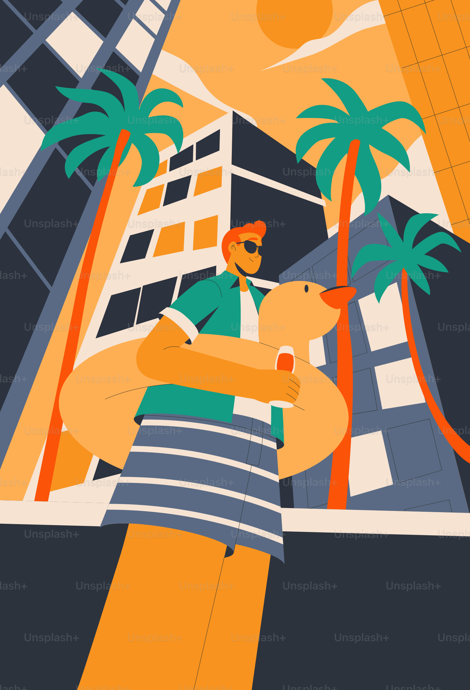 Un hombre está listo para un día divertido en la playa.