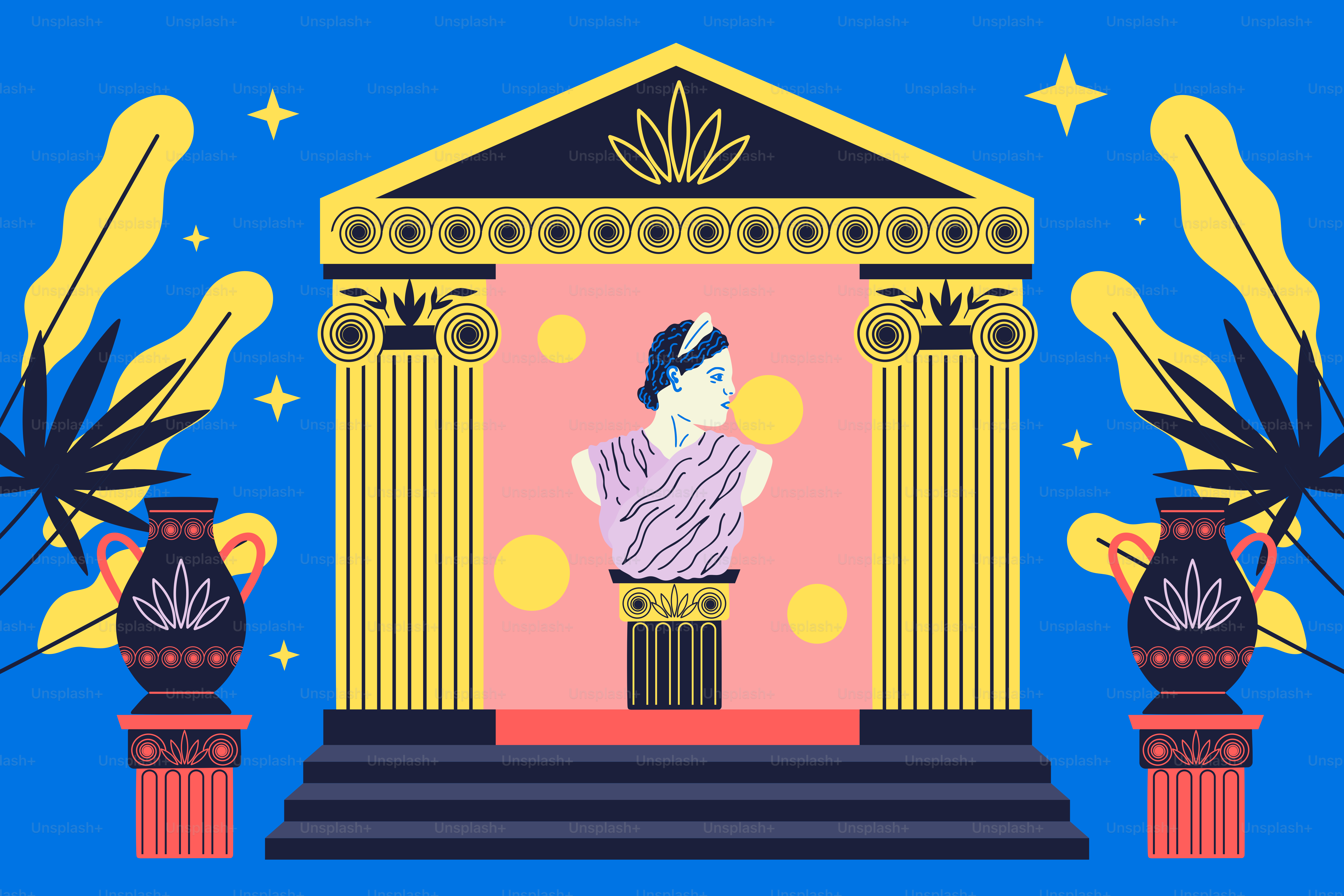 An ancient greek temple with a sculpture inside.