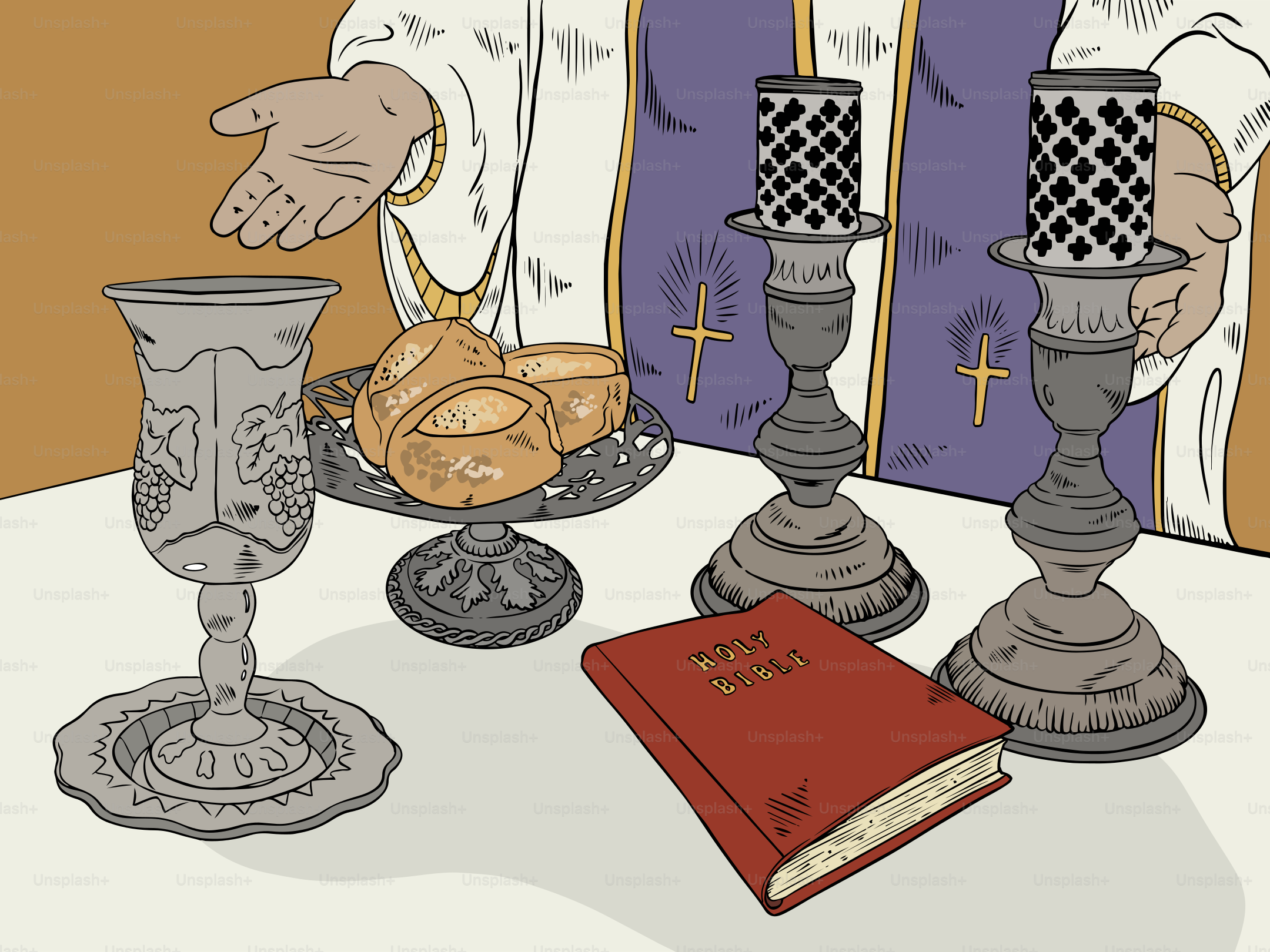 A priest prepares for communion and prayer.