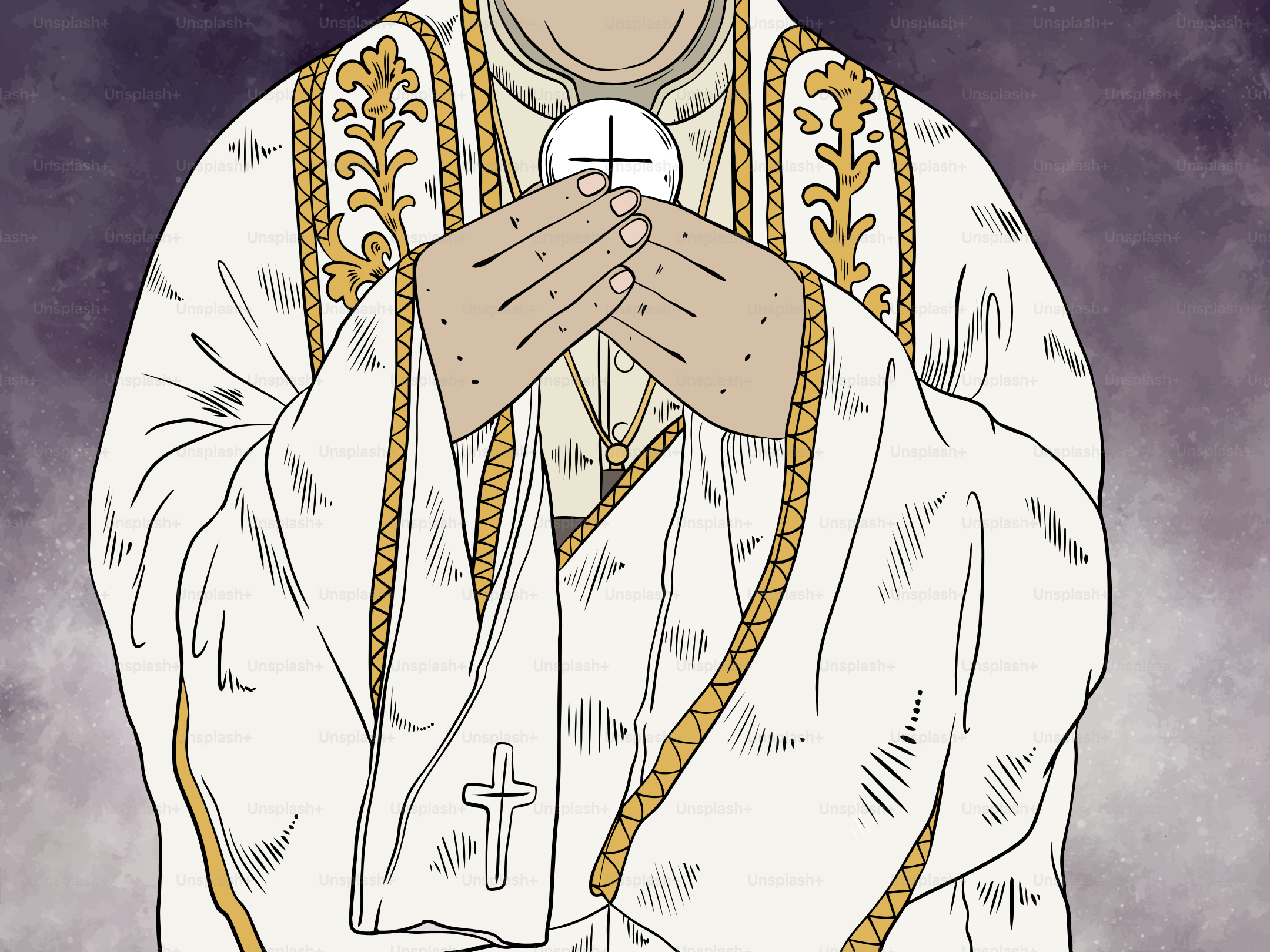 The pope holds up the holy eucharist.