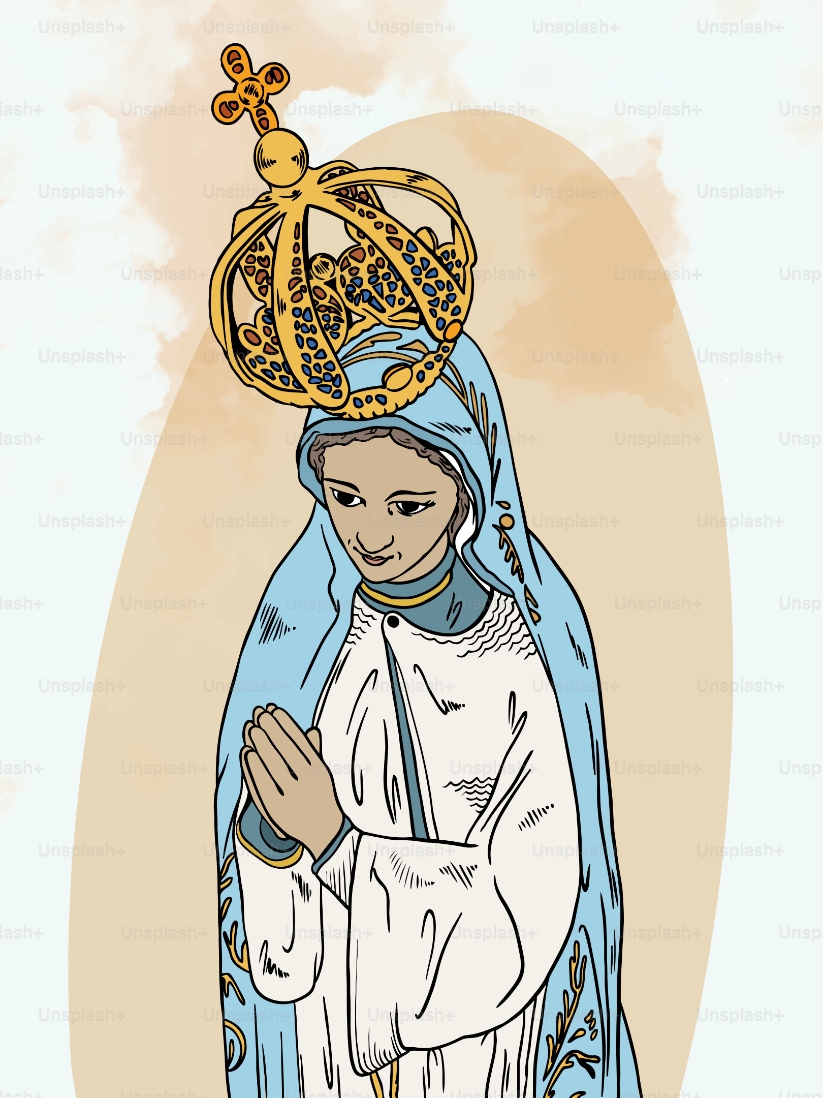 The virgin mary of fatima is depicted with a crown.