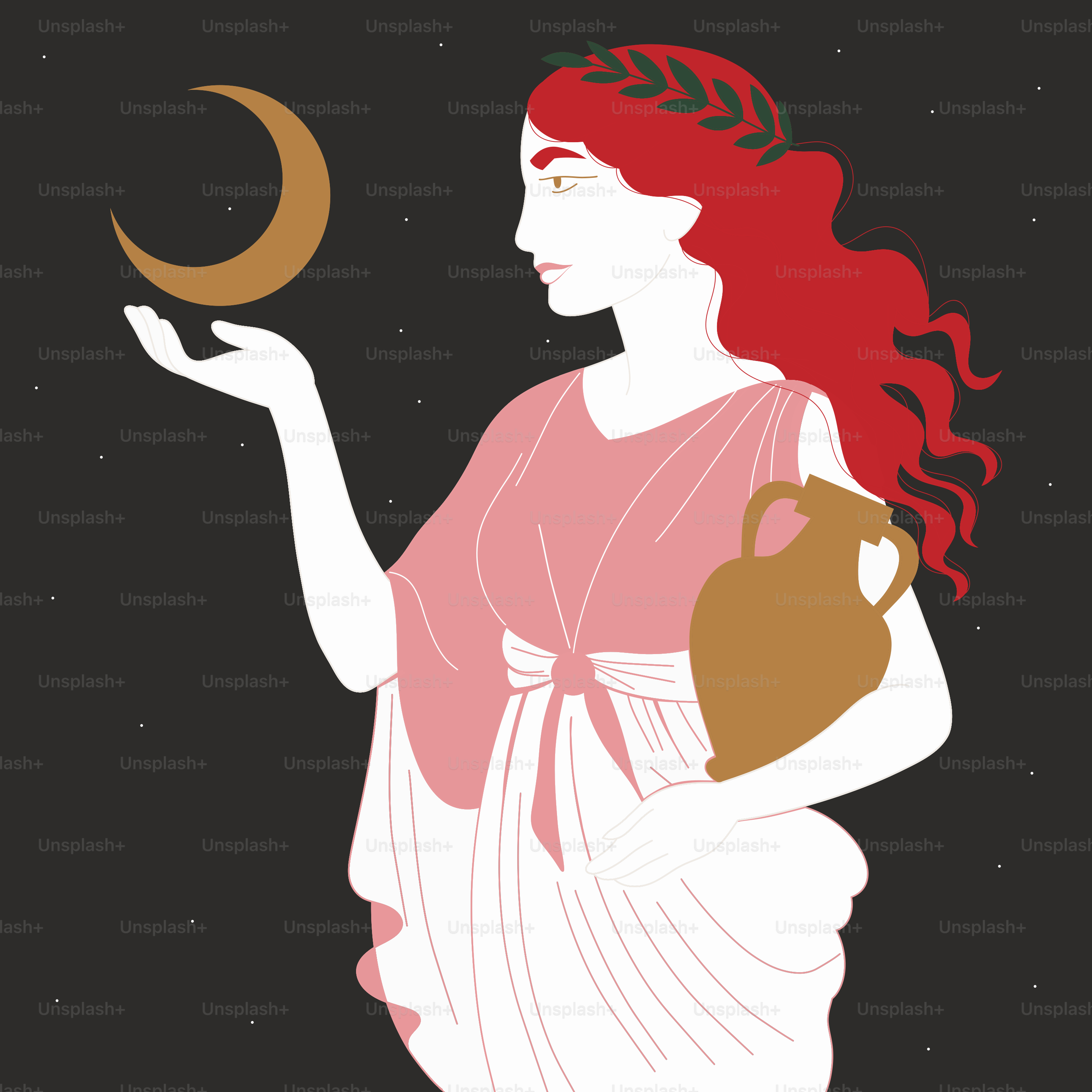 Eine Göttin hält den Mond in ihrer Hand.