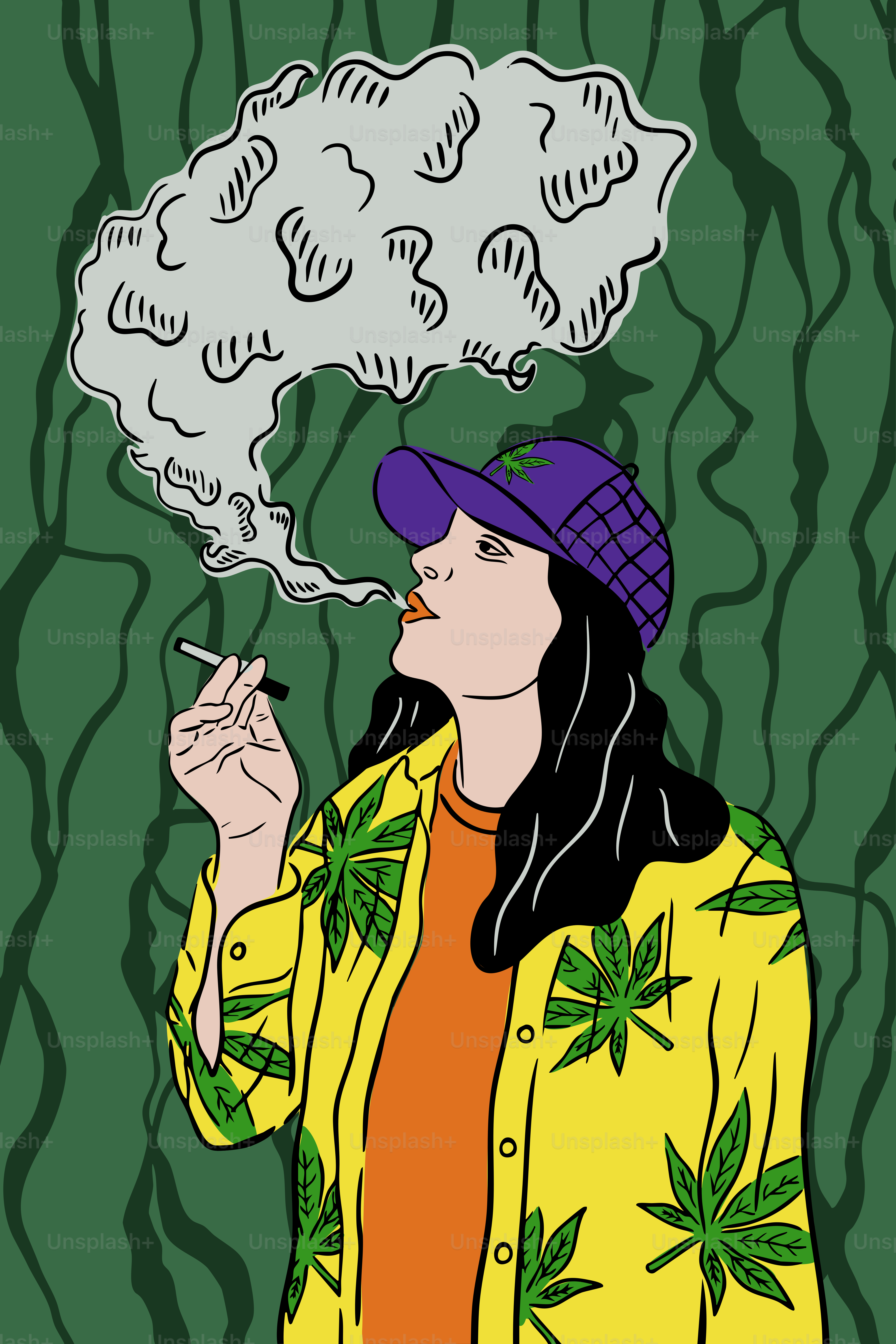 A person is smoking marijuana, exhaling smoke.