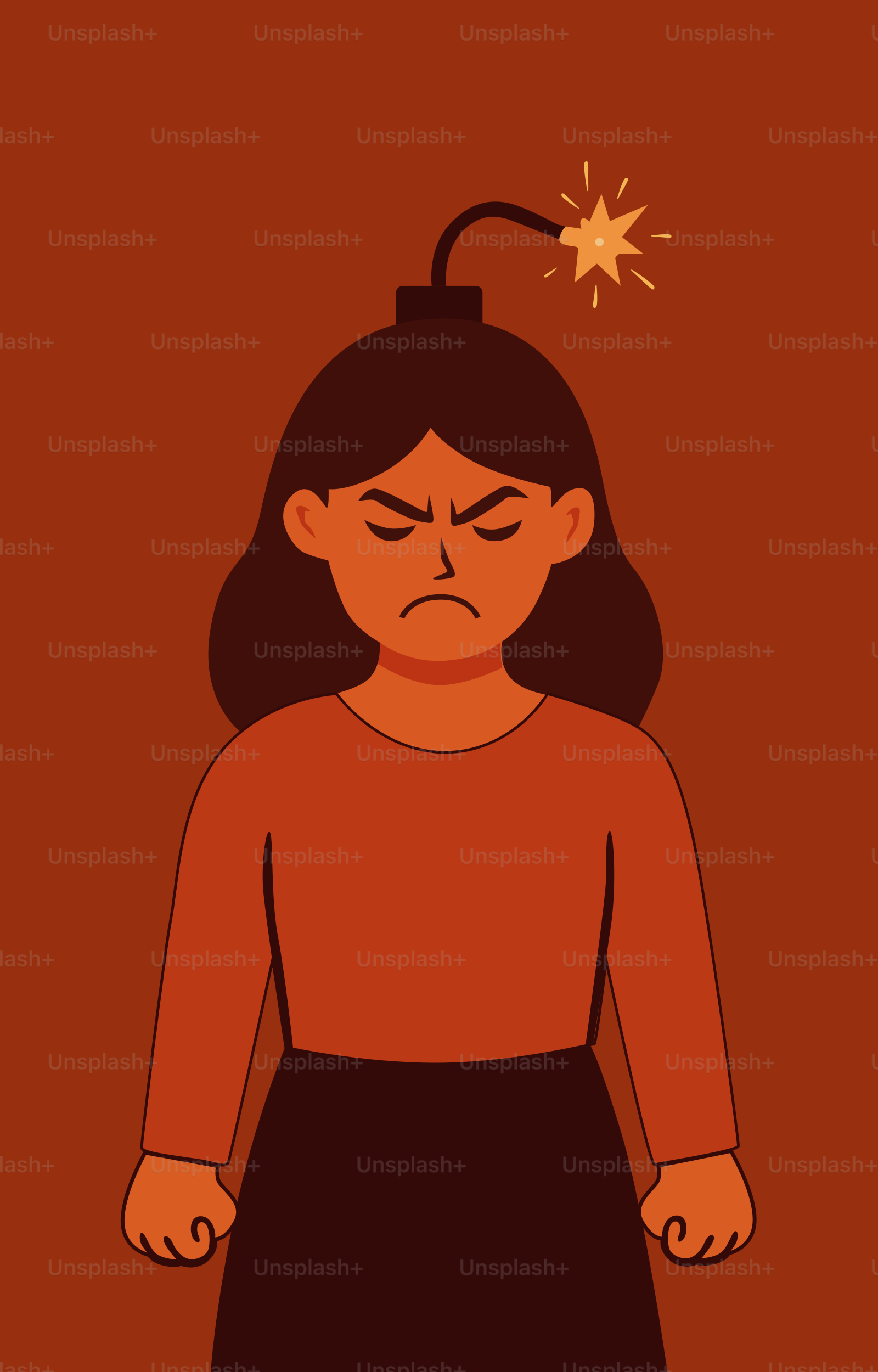Una mujer furiosa con una bomba a punto de explotar.