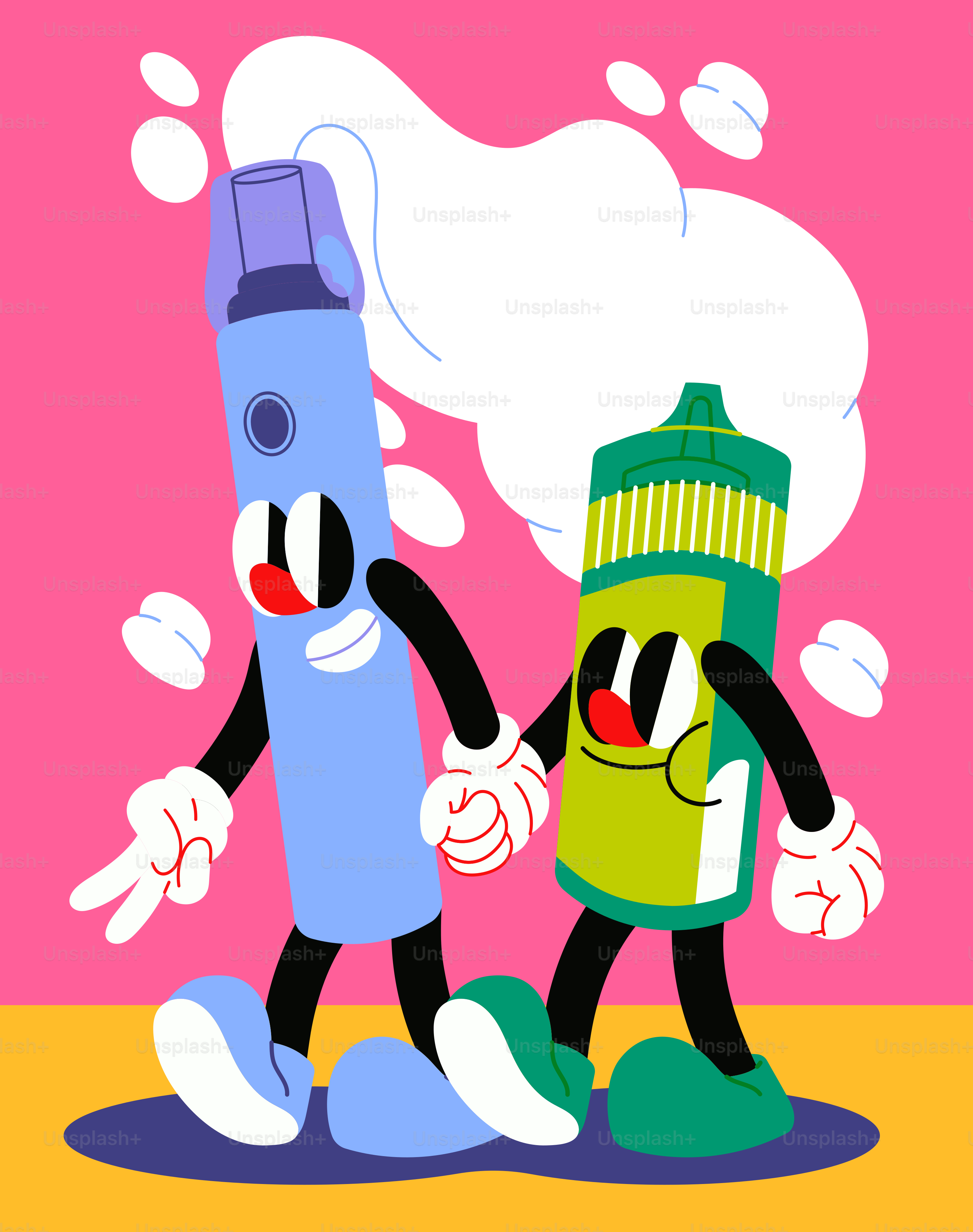 Cartoon-Vapes laufen und halten Händchen zusammen.