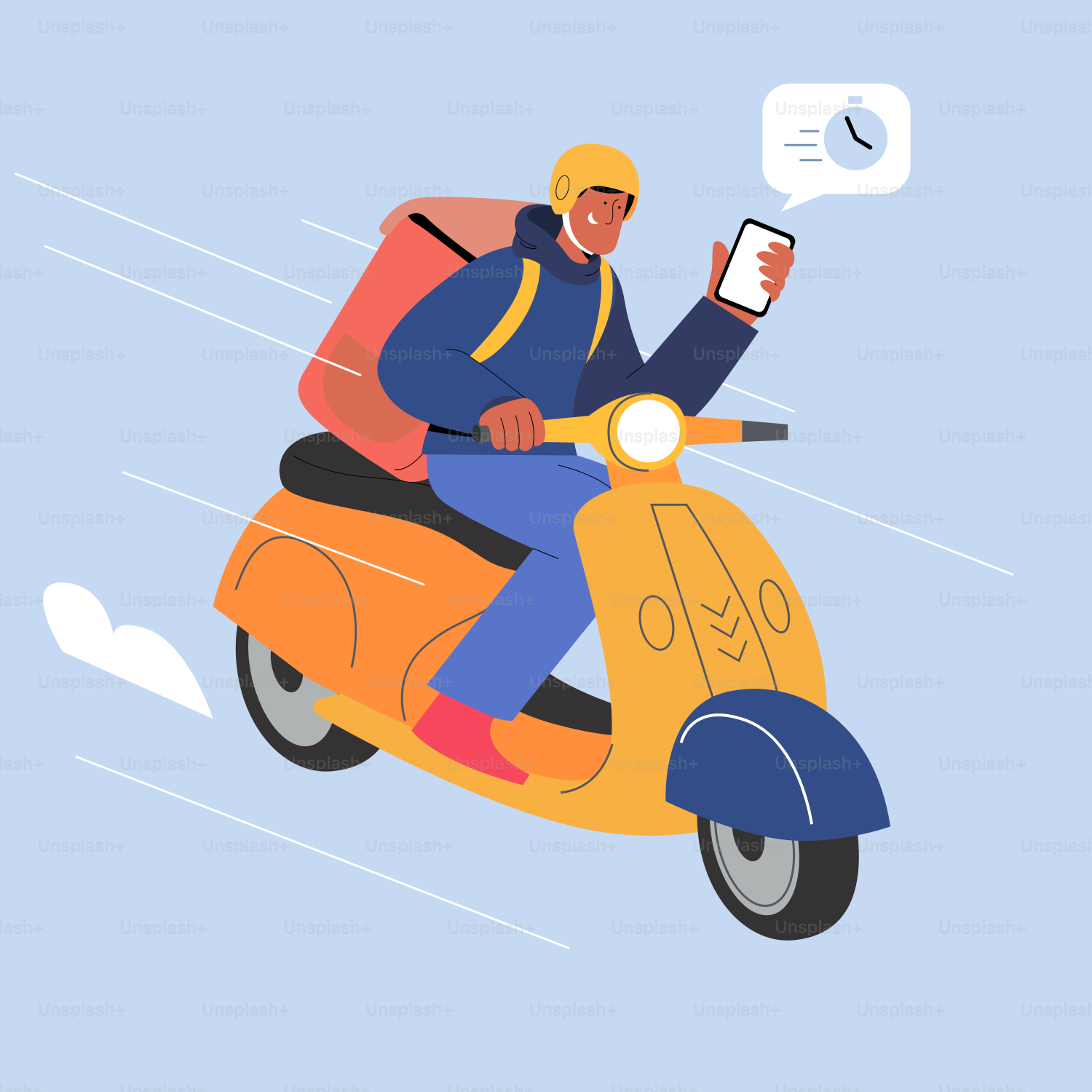 Delivery person speeds on a scooter.