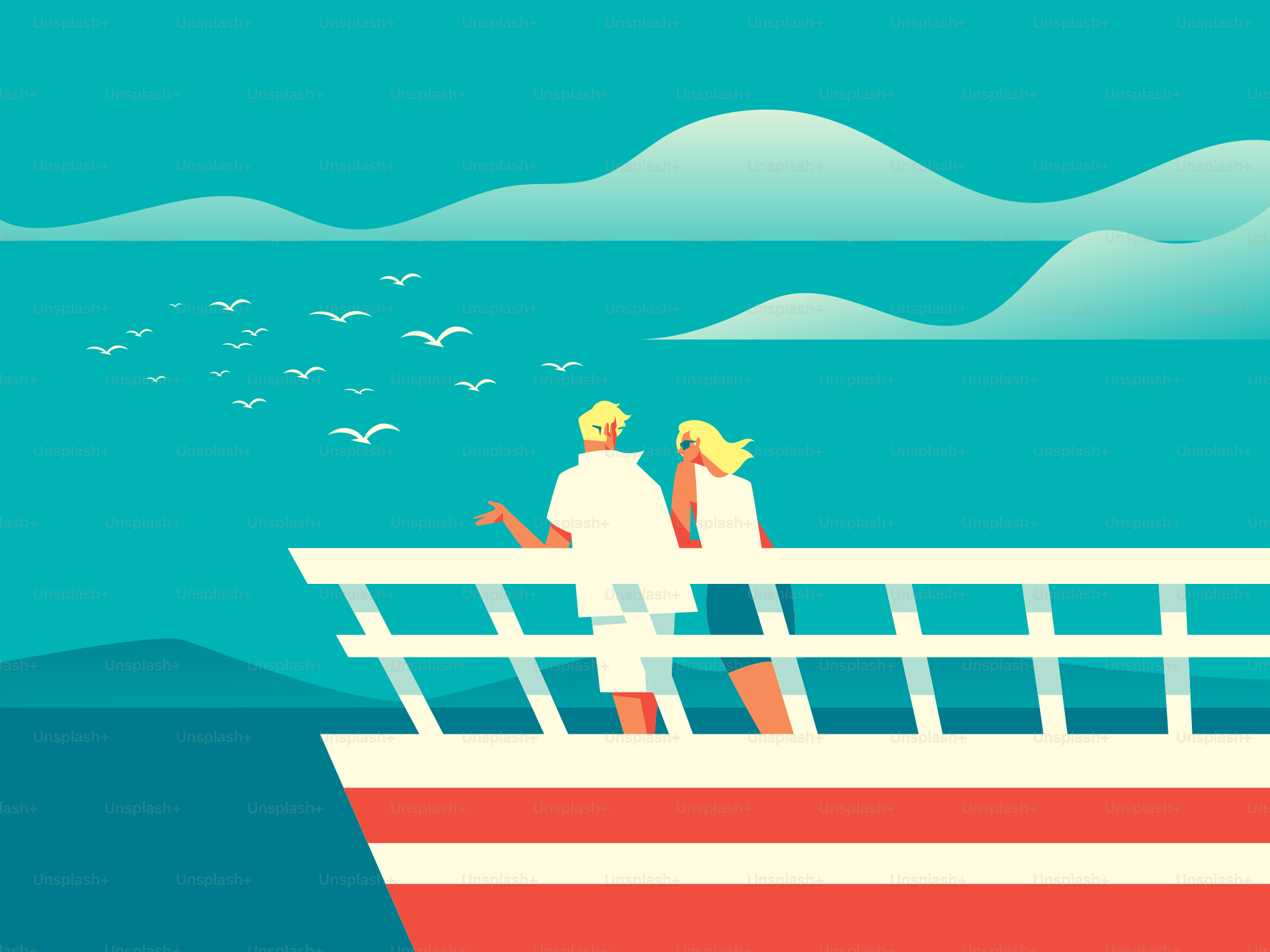 Una pareja disfruta de un crucero en alta mar.