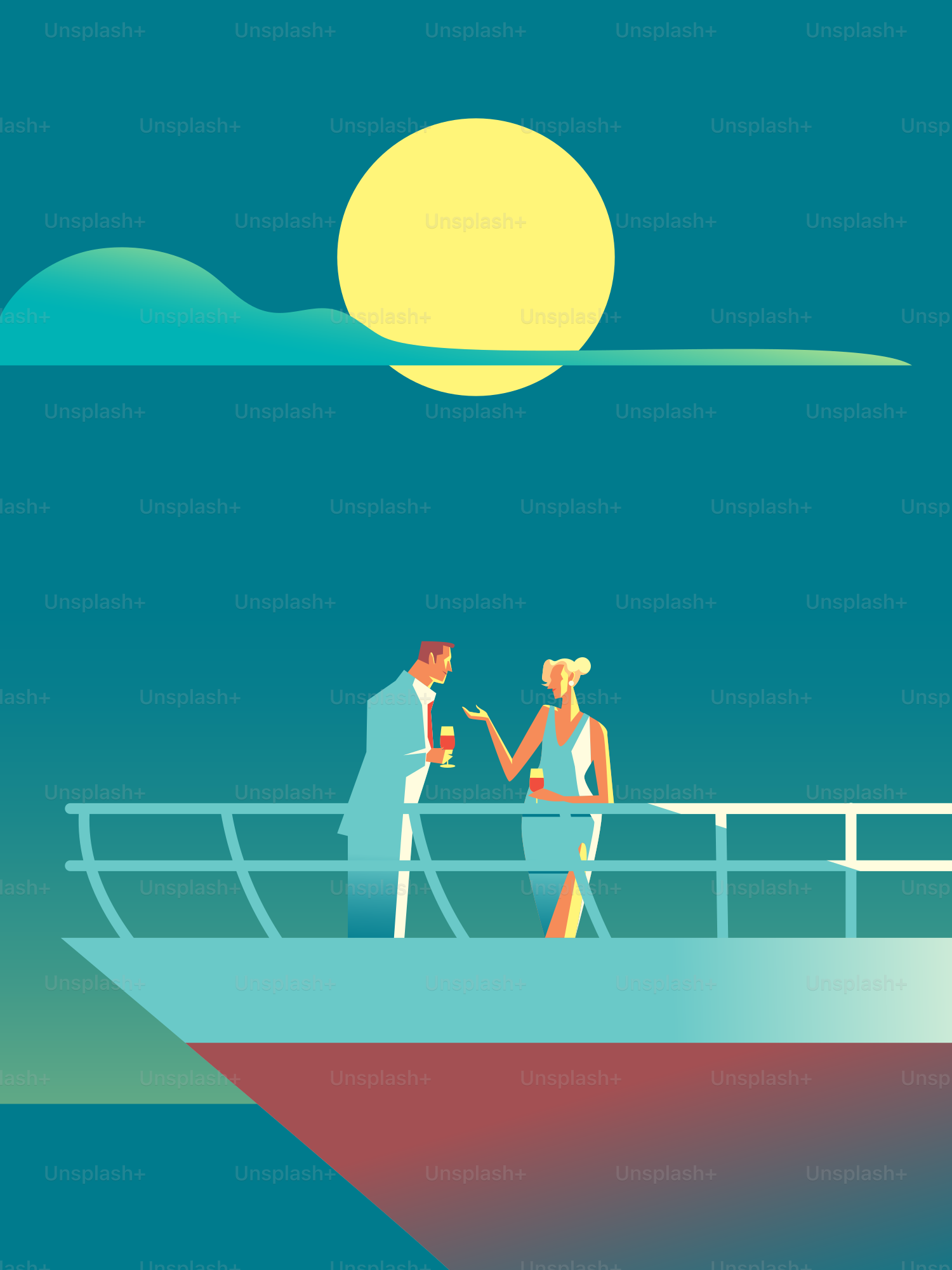 Um casal desfruta de coquetéis em um navio de cruzeiro.