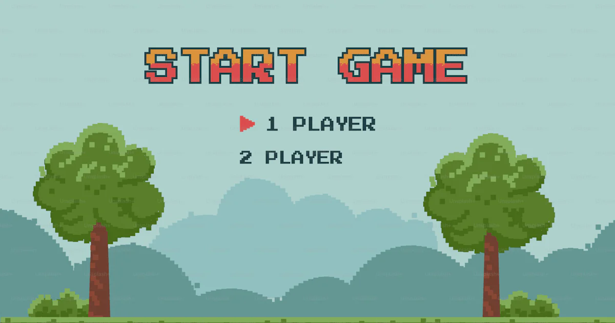 Video Game Start Screen Examples Game start screen with player selection options. vector – Gaming Image ...