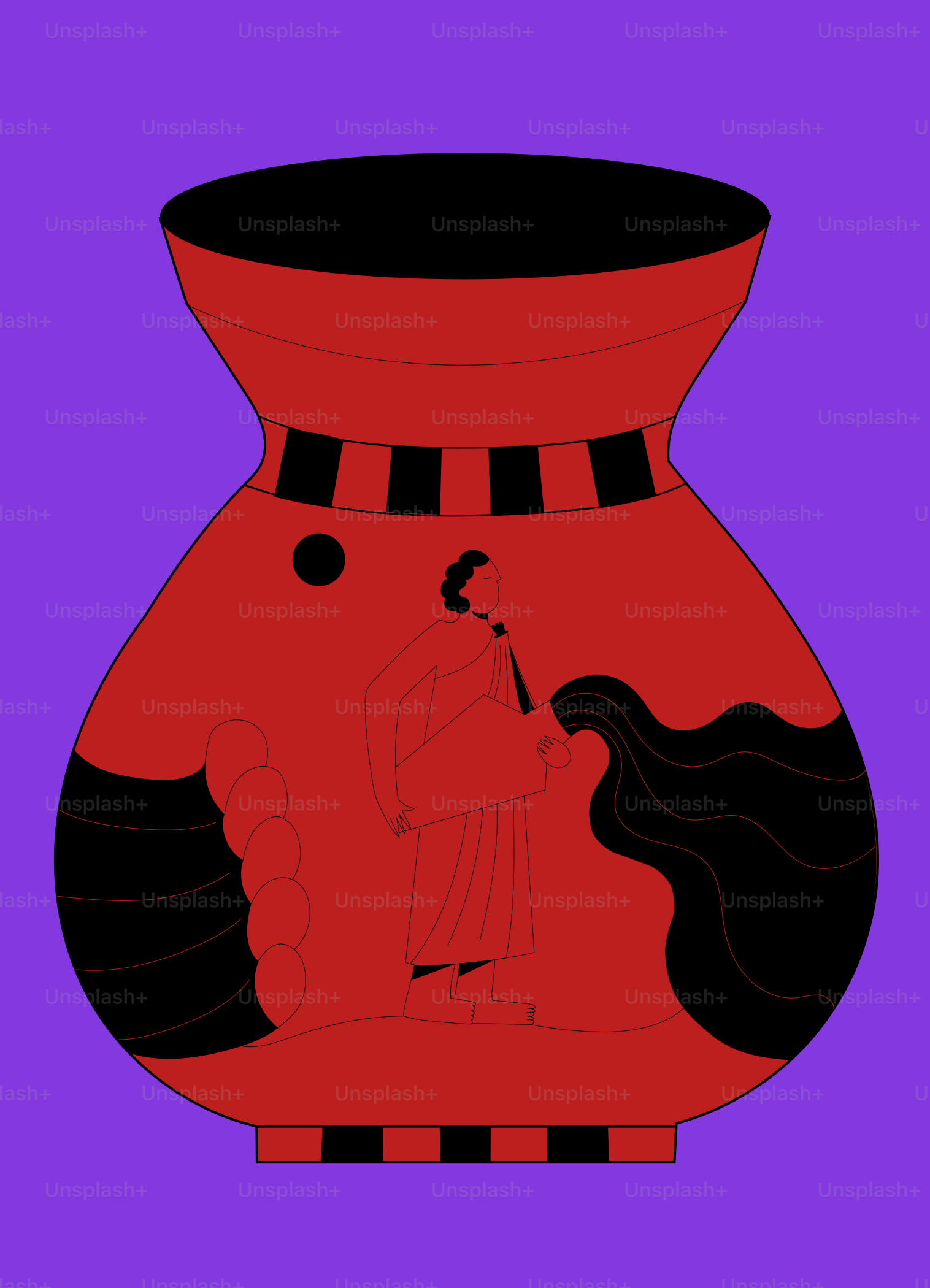 An ancient greek vase with figures is pictured.