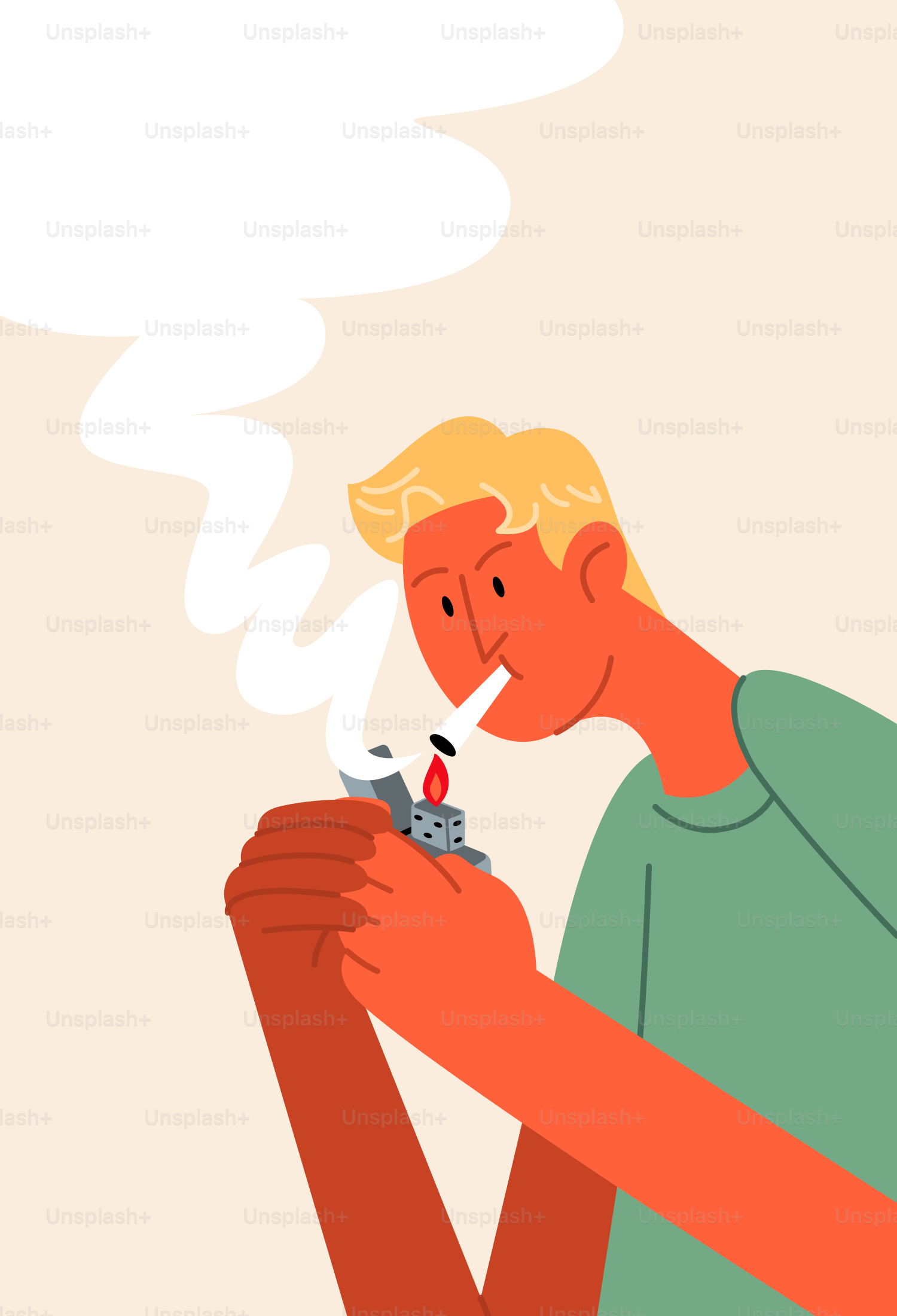 A man lights a cigarette.