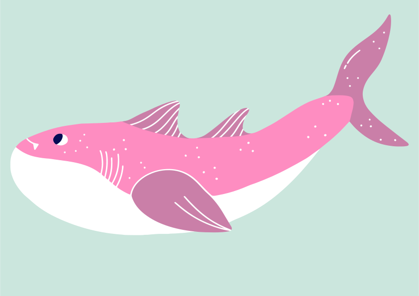 A pink whale shark swims in the ocean.