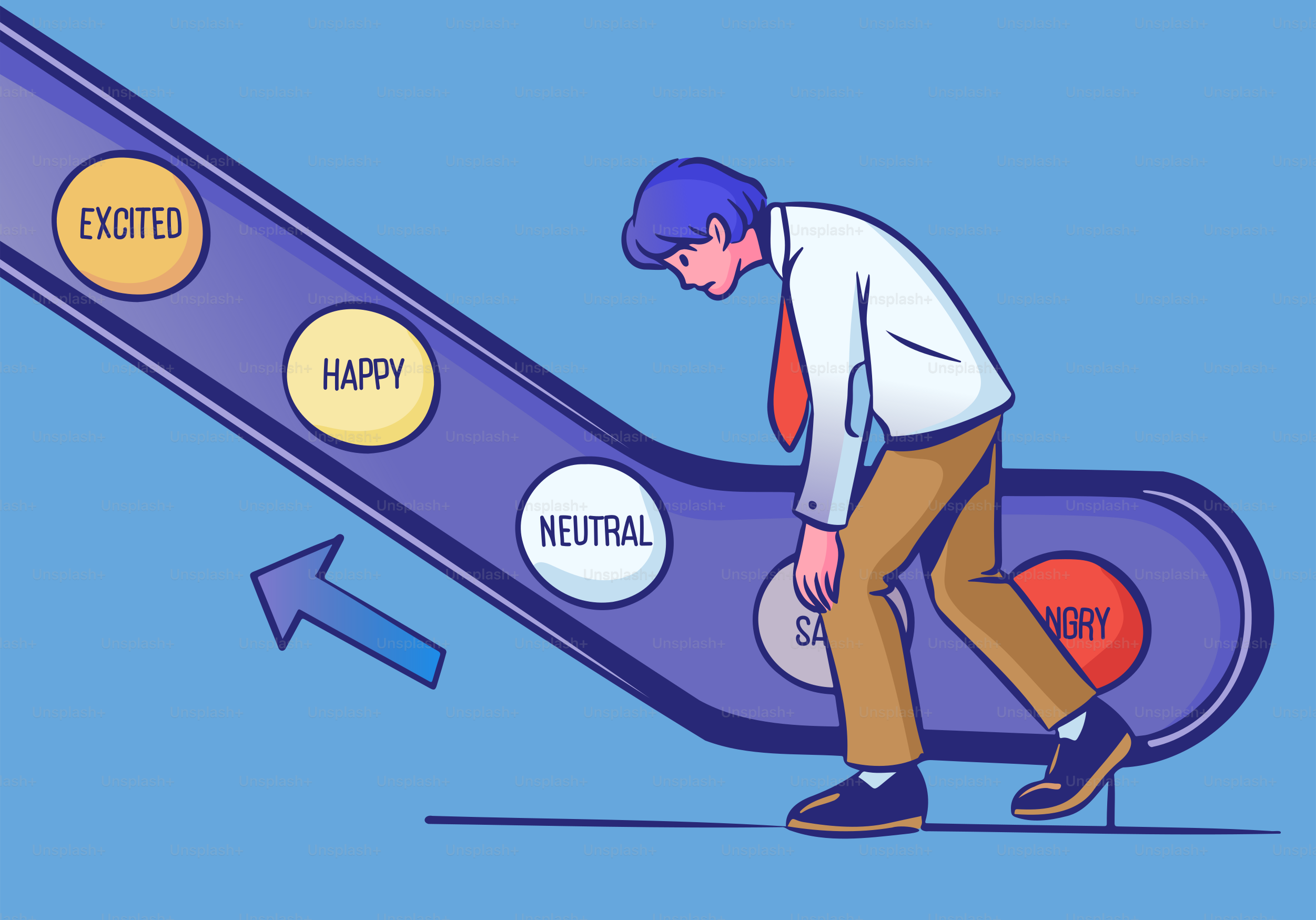 인간은 감정의 소용돌이 속으로 미끄러져 내려간다. 벡터 – Unsplash의 그림 이미지