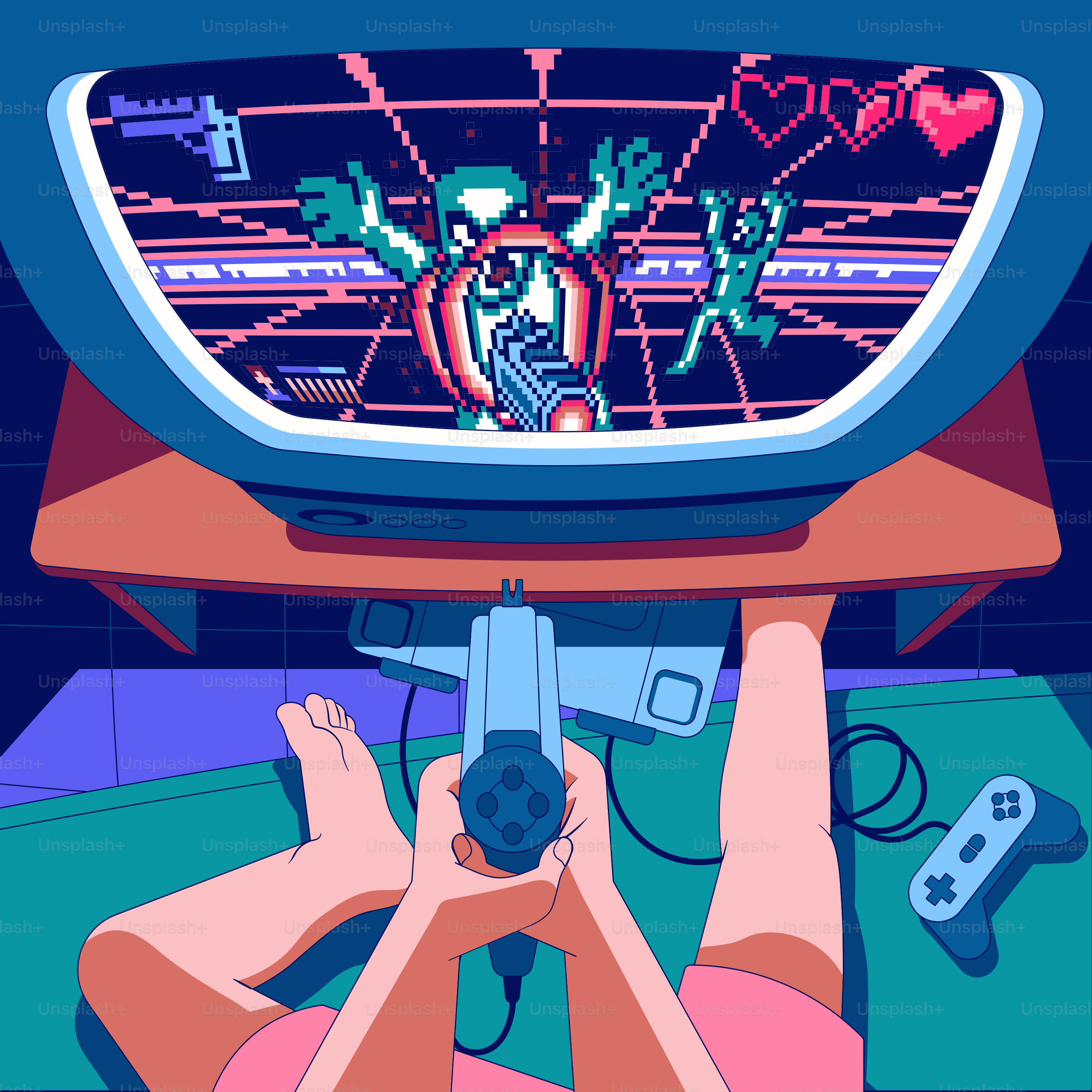 Someone is playing a retro video game.