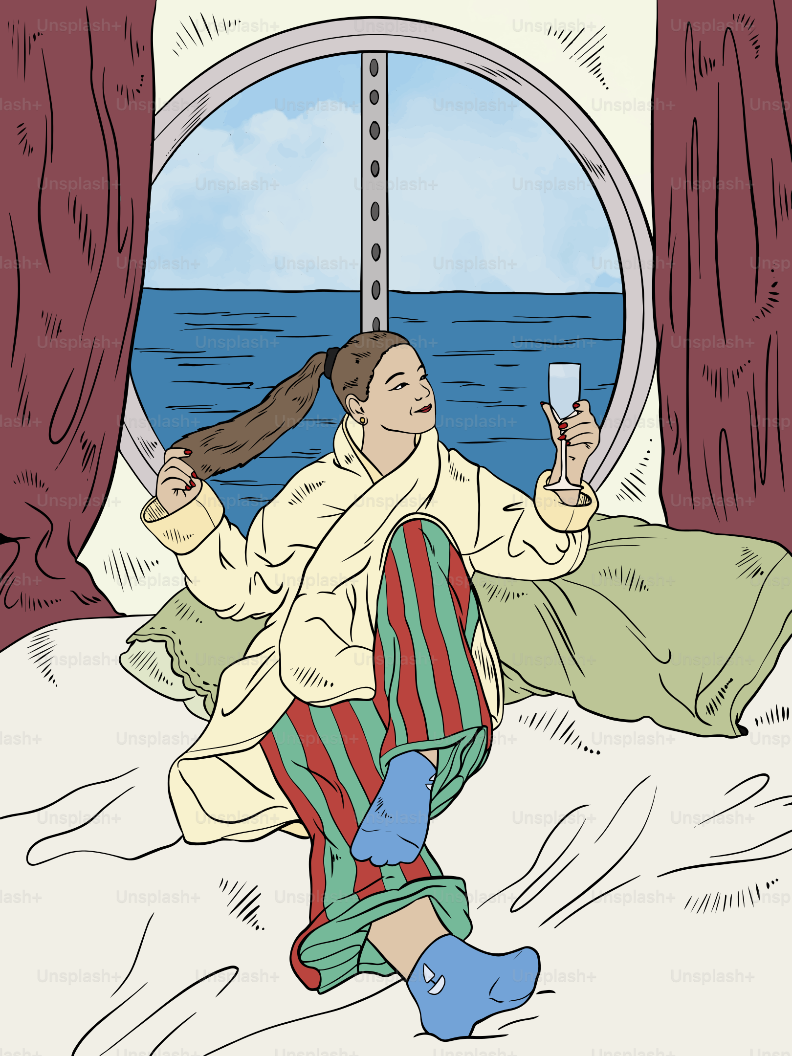 A woman is relaxing with a beautiful ocean view.