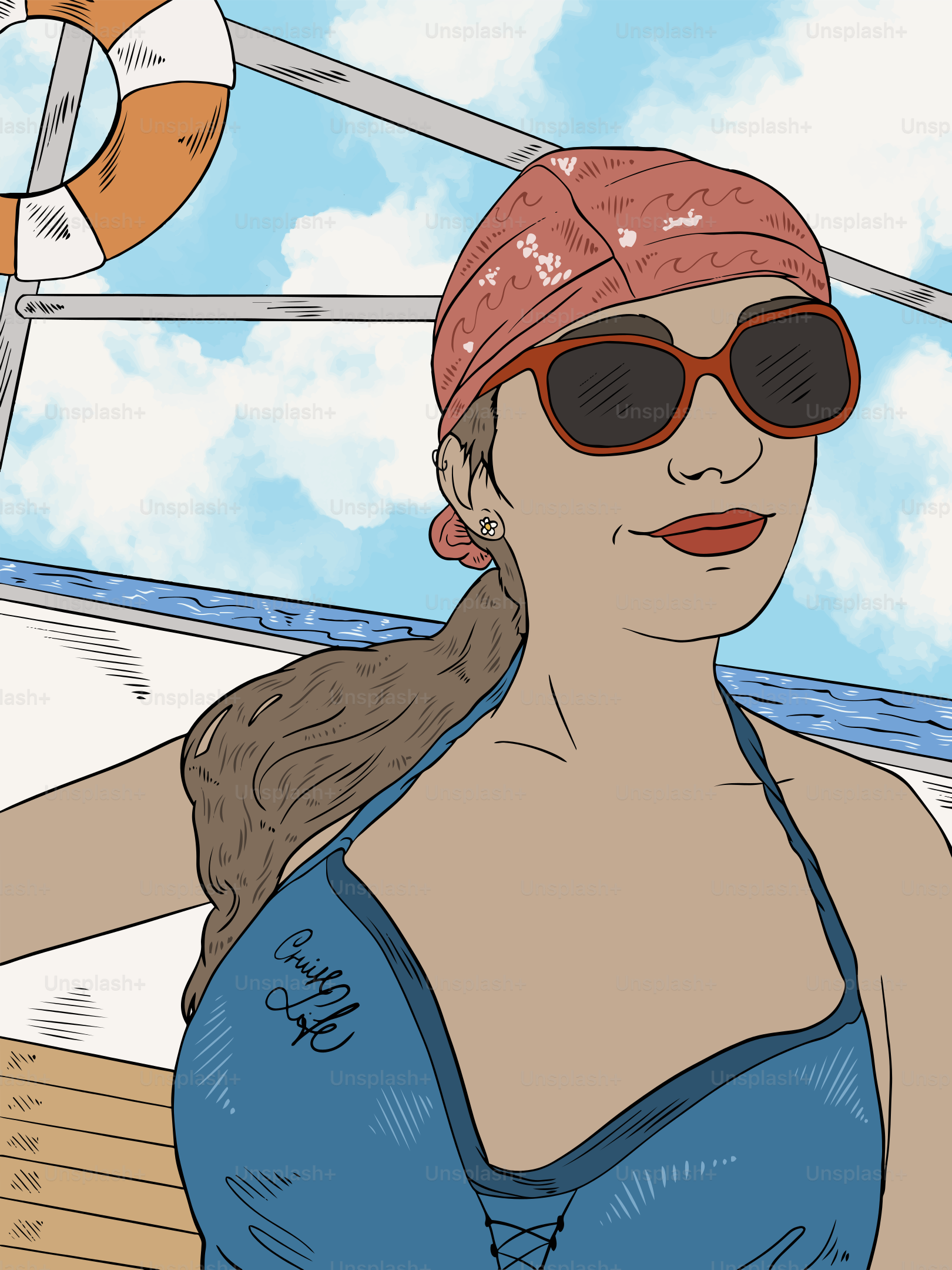 Woman enjoys a sunny day on a boat.