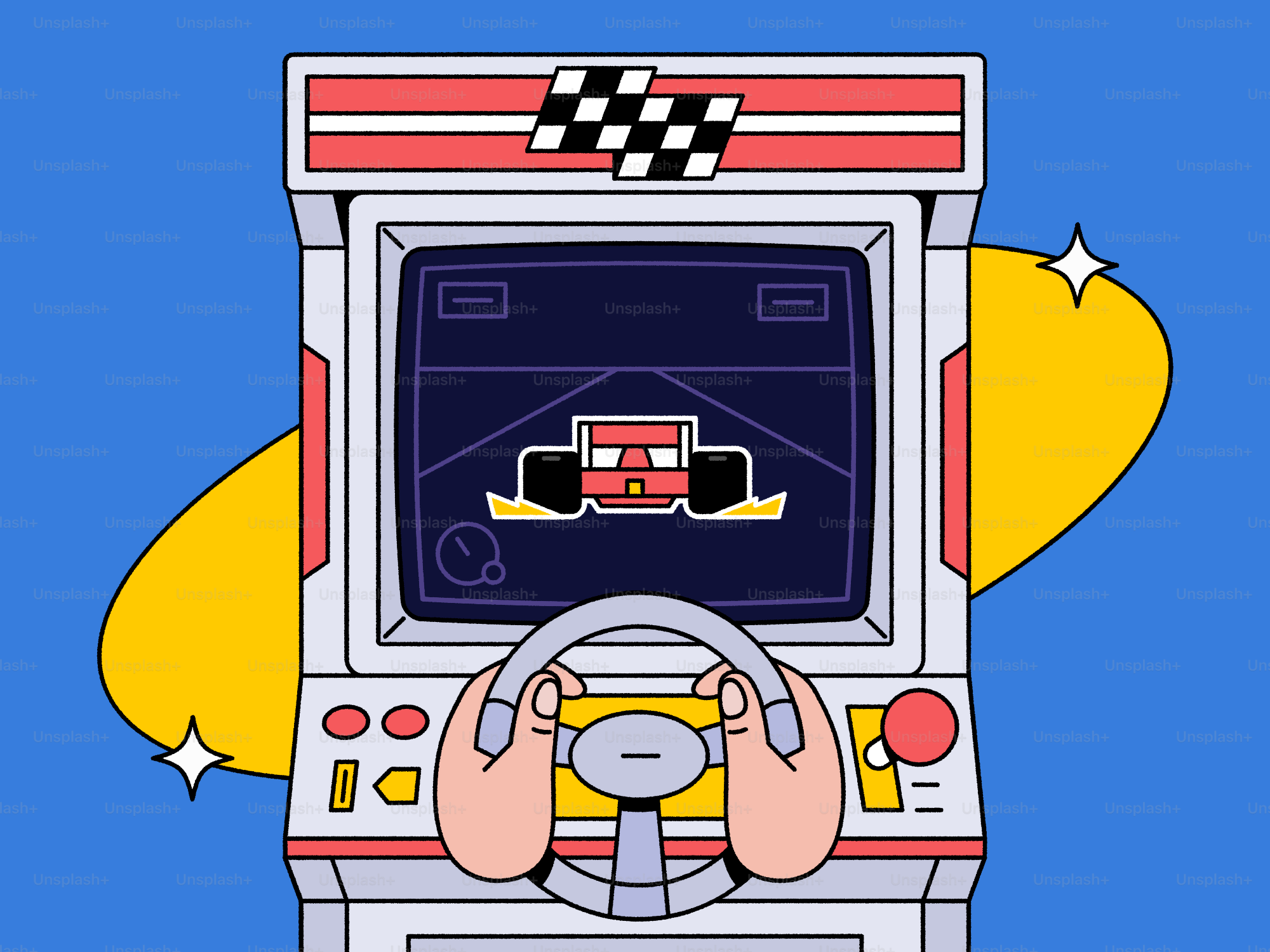 Someone is playing a formula 1 arcade game.