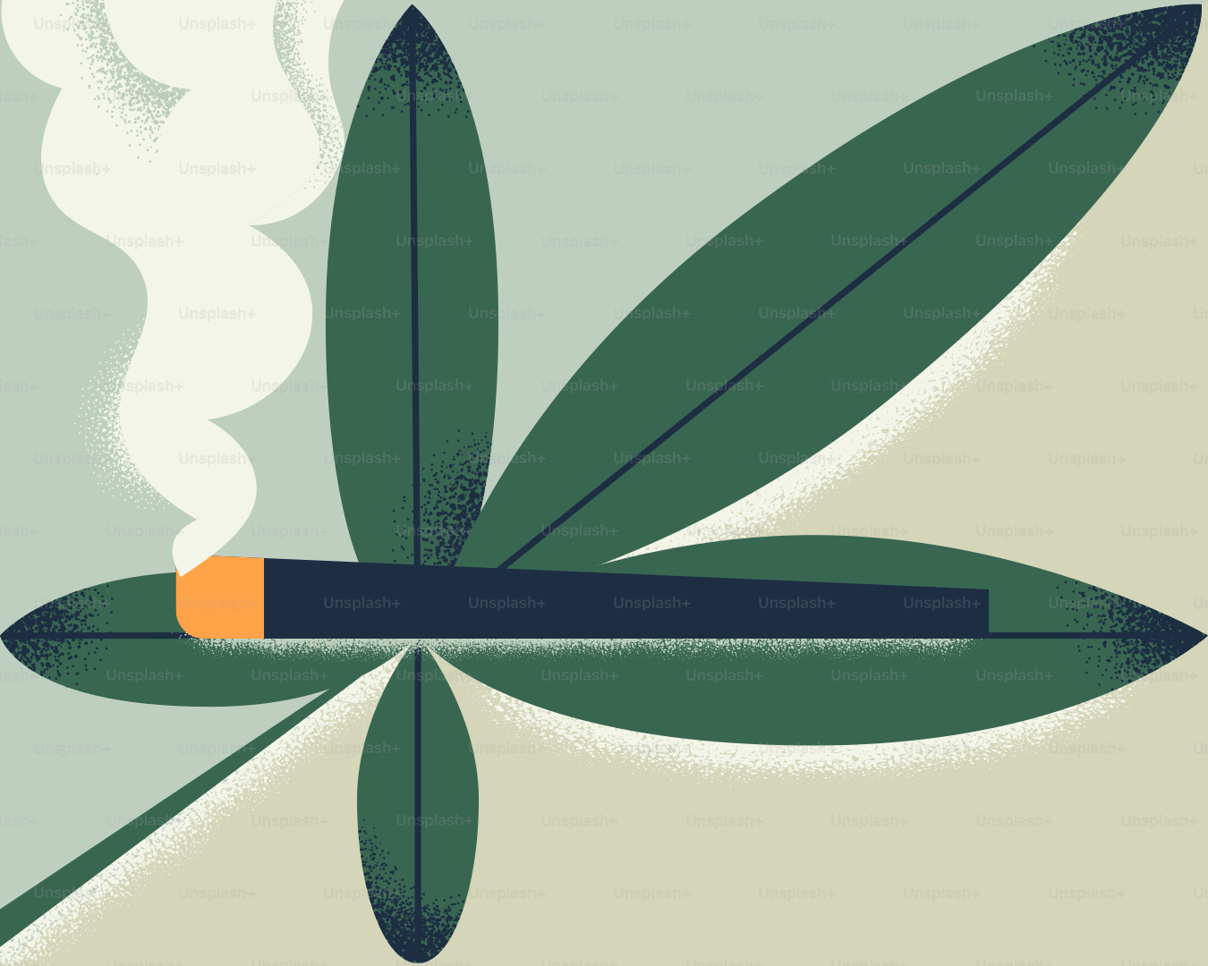 A lit marijuana joint in a cannabis leaf.