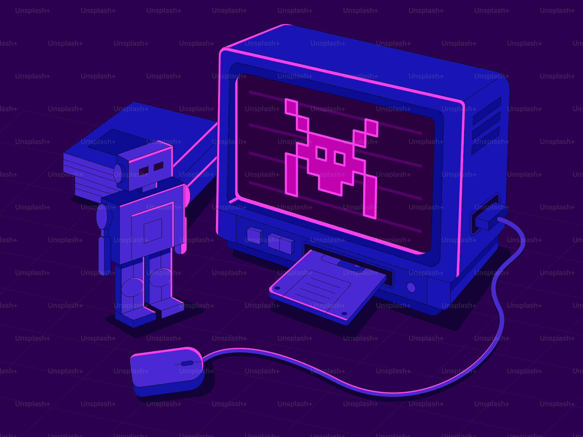 A retro computer game with a robot.