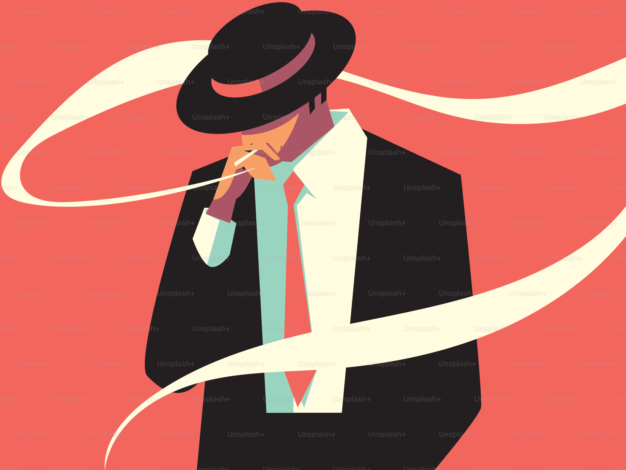 Ein Mann im Anzug raucht eine Zigarette. Vektor – Bild zum Thema  Illustration auf Unsplash, image size:3000x2250