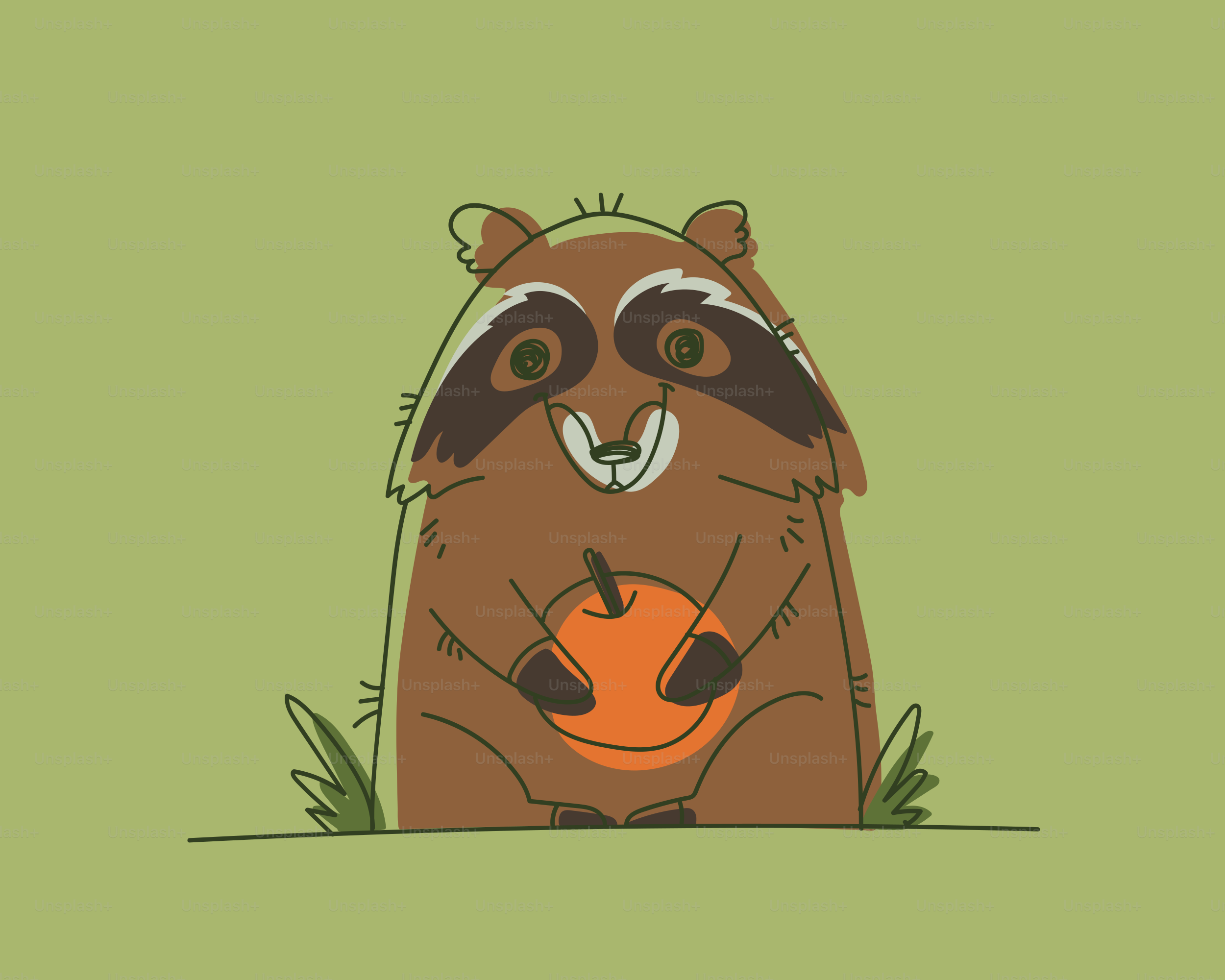 Un raton laveur de dessin animé tient un fruit orange. vectoriel – Image de  Nourriture sur Unsplash, image size:3000x2400