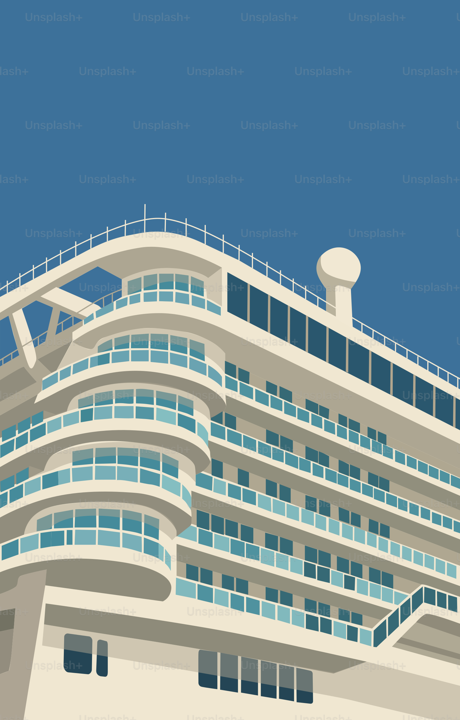El exterior de un crucero contra un cielo azul.