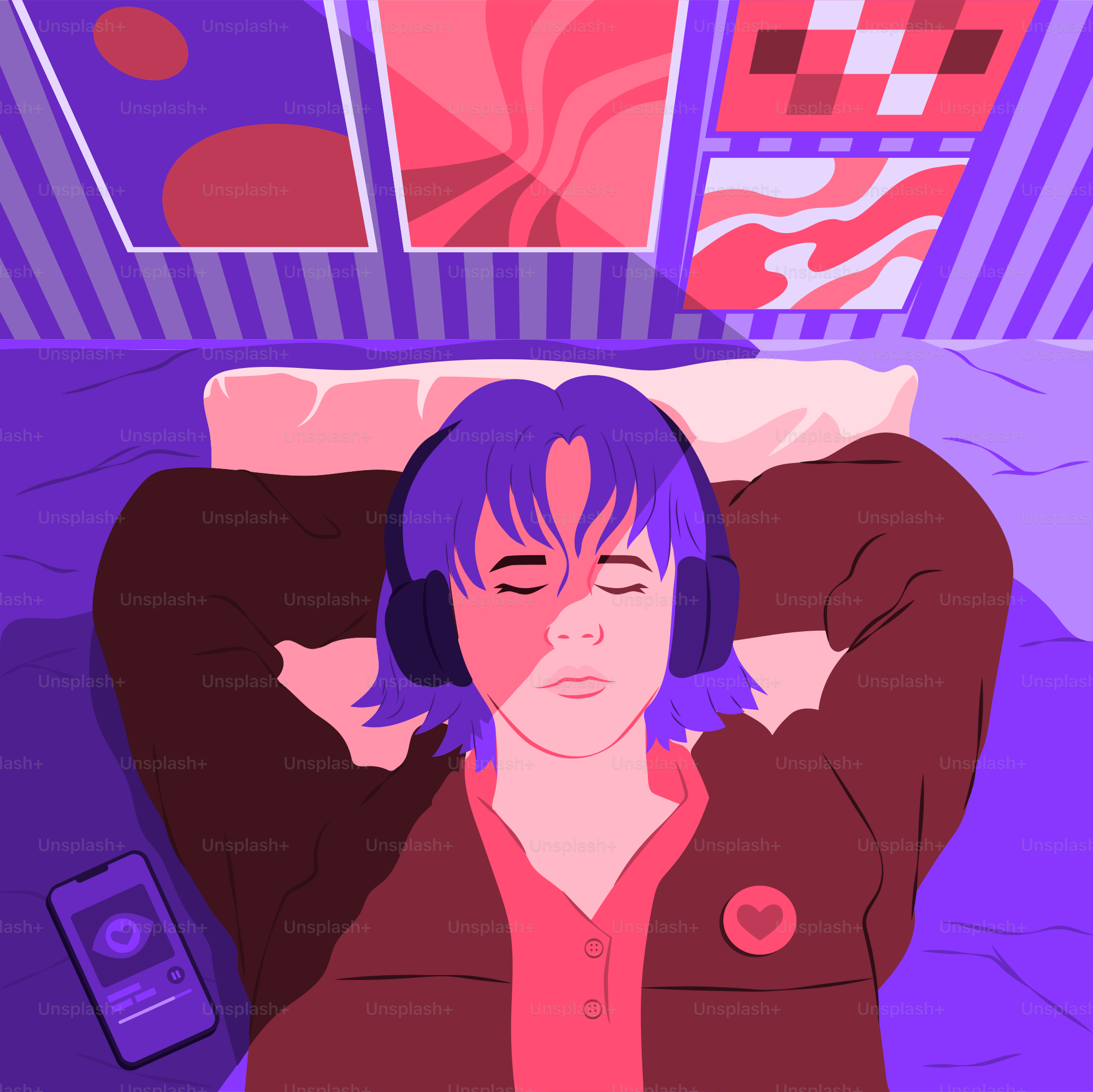 Persona che si rilassa mentre ascolta la musica sul letto. vettoriale –  Immagine di Arte su Unsplash, image size:3000x2998