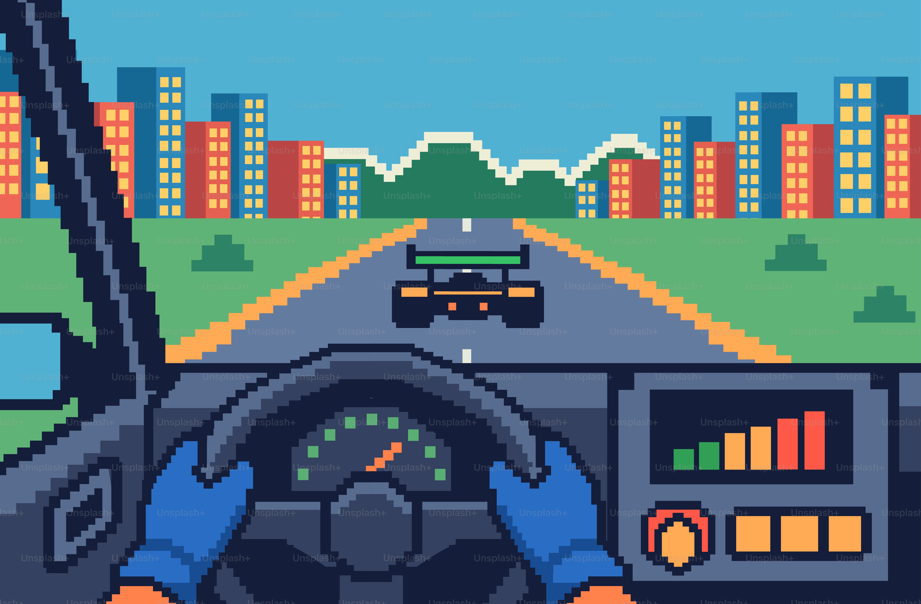 Driving a car, chasing a racecar.