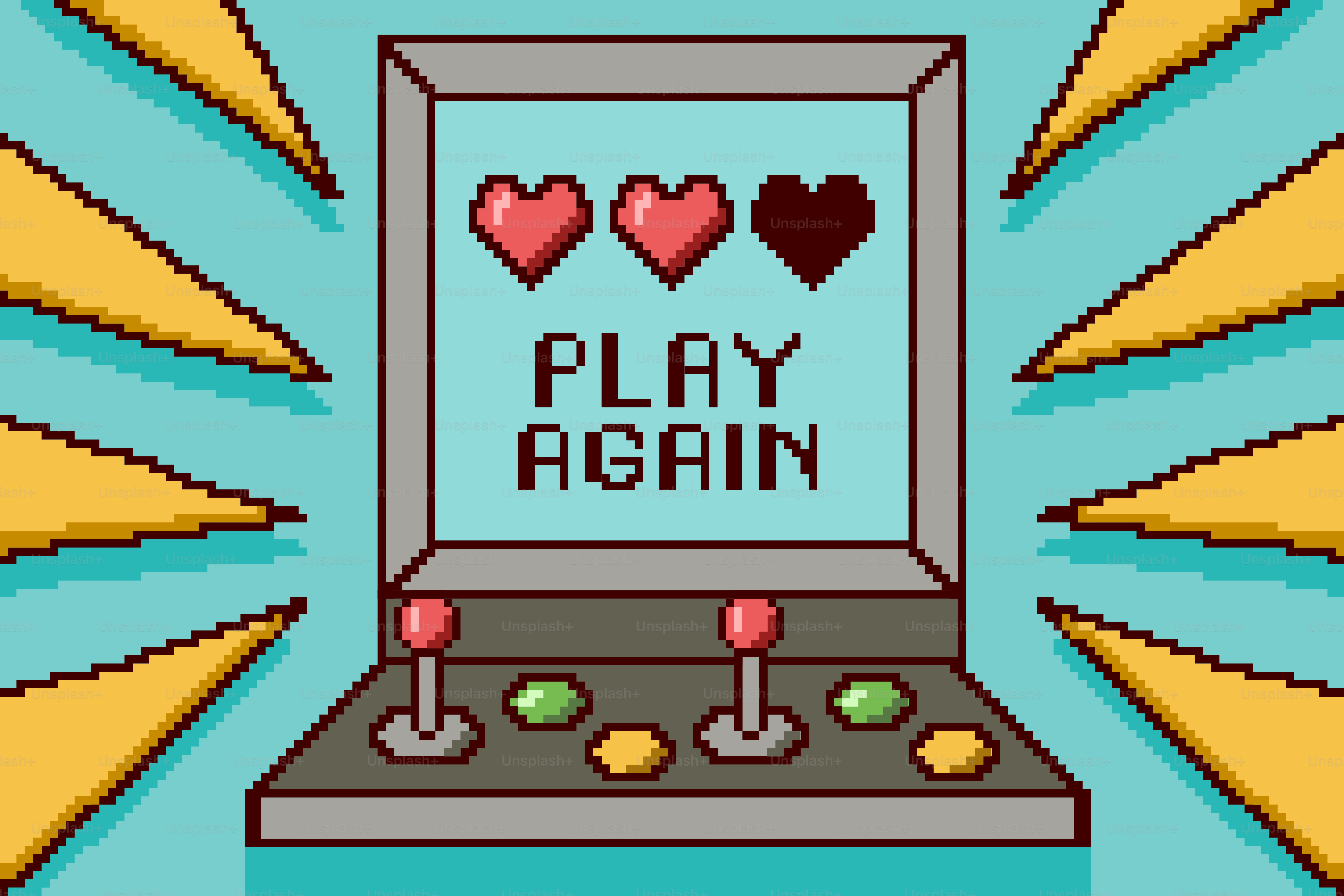 Game arcade menampilkan "mainkan lagi" dengan kesehatan rendah.